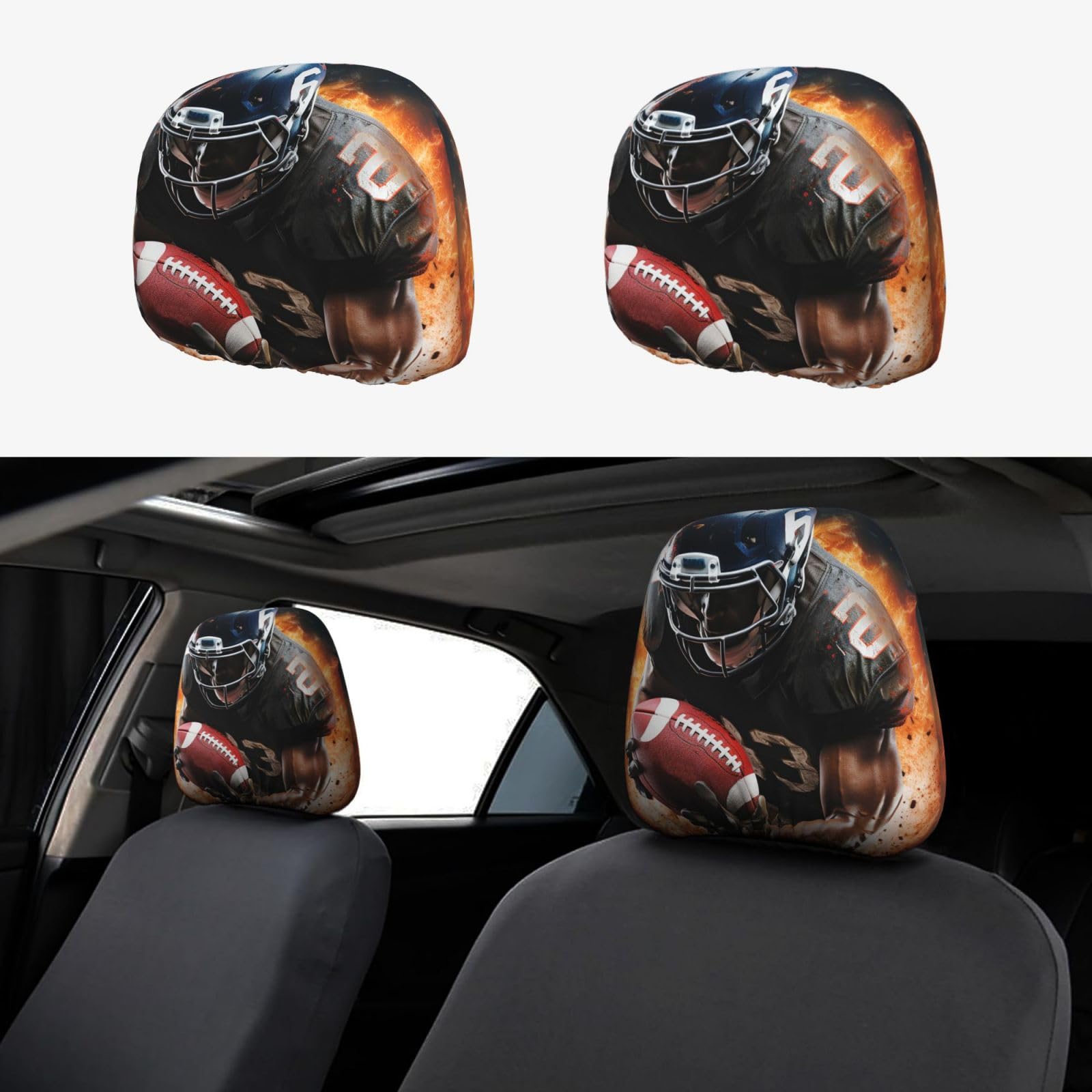 GlbnSHeric Autositz-Kopfstützenbezug, 2 Stück, coole American Football-Kopfstützenbezüge für Auto, personalisierte Autositz-Kopfstützenbezug, Autozubehör, Kopfstützenschutz für LKW, SUV von GlbnSHeric