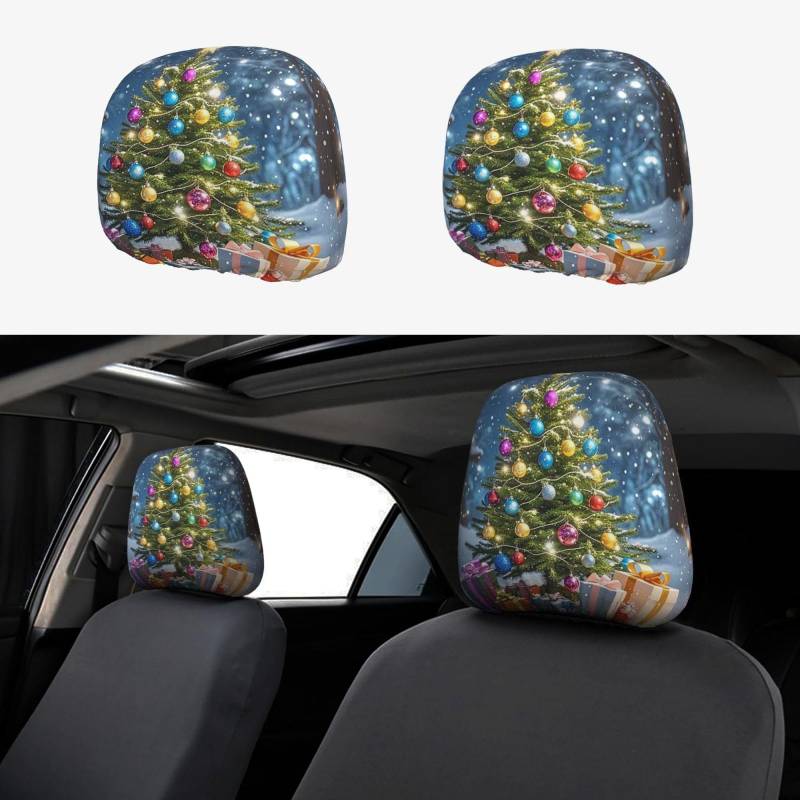 GlbnSHeric Autositz-Kopfstützenbezug, 2 Stück, für Schnee, Weihnachtsbaum, Kopfstützenbezüge für Auto, personalisierbar, Autositz, Kopfstützenbezug, Autozubehör, Kopfstützenschutz für LKW, SUV von GlbnSHeric