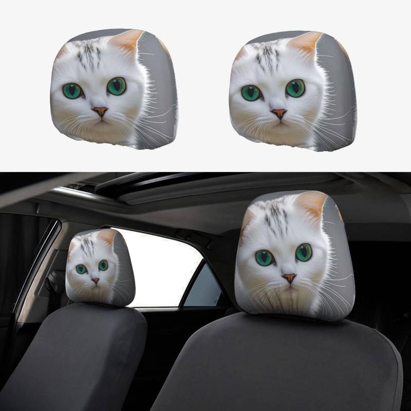 GlbnSHeric Autositz-Kopfstützenbezug, niedliche weiße Katze, Kopfstützenbezüge für Auto, personalisierbar, Autositz, Kopfstützenbezug, Autozubehör, Kopfstützenschutz für LKW, SUV von GlbnSHeric