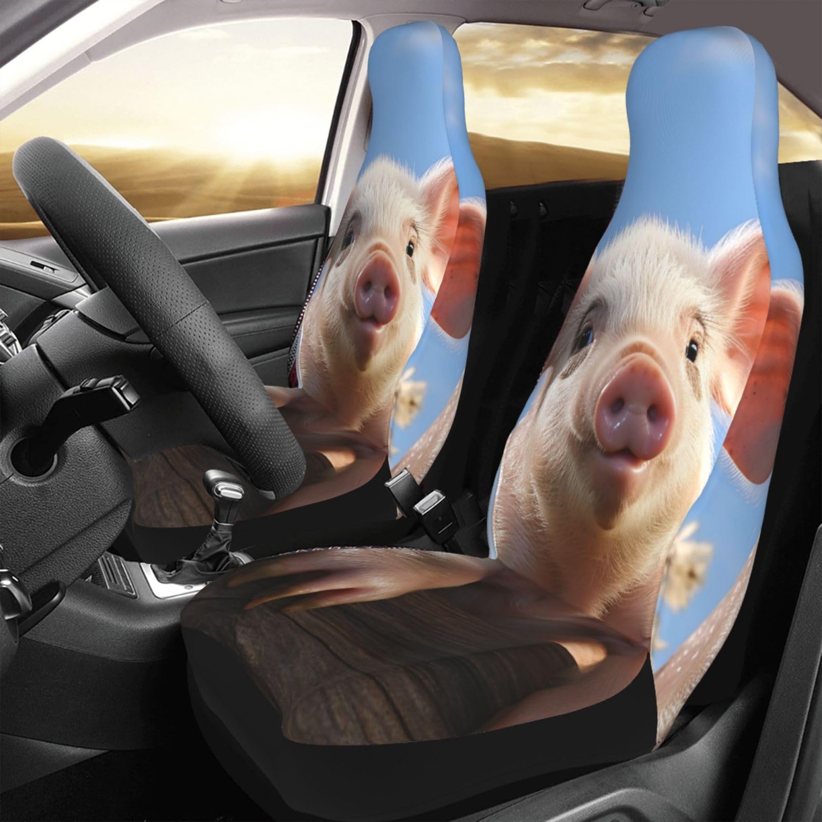 GlbnSHeric Autositzbezug, 2 Stück, Sitzbezüge für Auto-Vordersitze, lustig, niedliches Schwein, Autositzmatte mit elastischem Gurt, Sitzschutz, Autozubehör, 2 Stück von GlbnSHeric