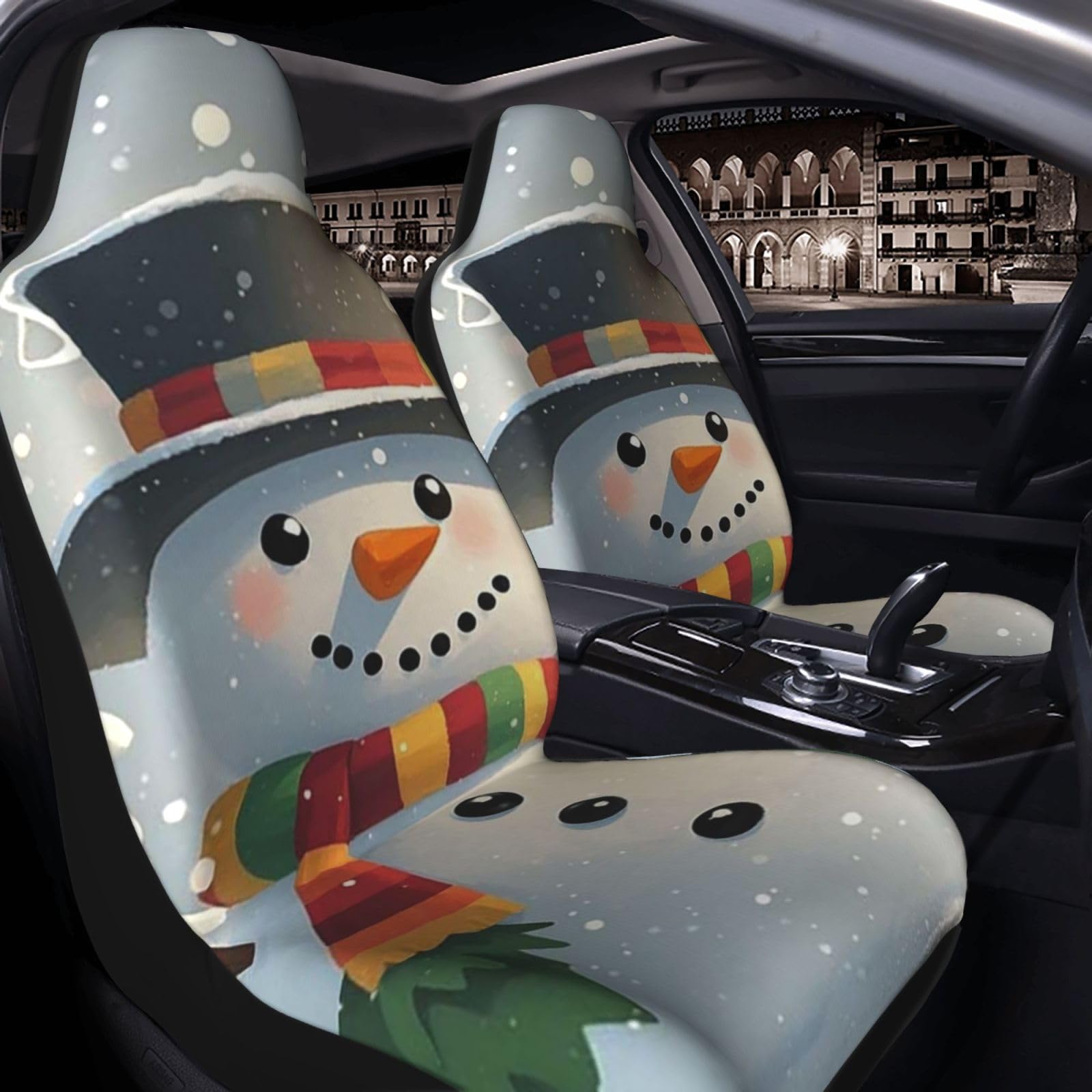 GlbnSHeric Autositzbezug 2 Stück Sitzbezüge für Auto Vordersitze Protector Merry Christmas Schneemann Sitzbezüge Auto Sitzmatte mit Gummiband Sitzschoner Autozubehör 2er Set von GlbnSHeric