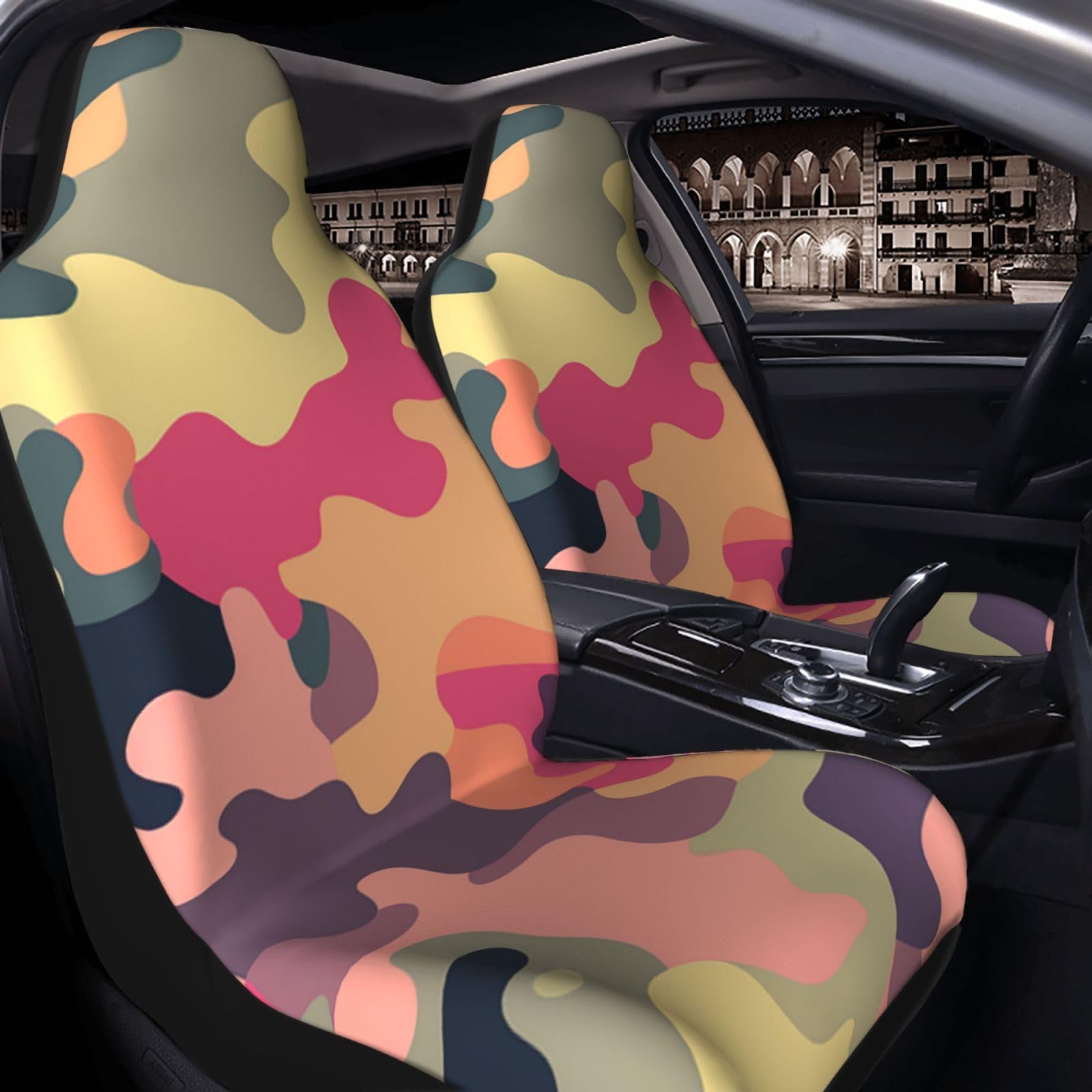 GlbnSHeric Autositzbezug 2 Stück Sitzbezüge für Auto Vordersitze Schonbezüge Hellgelb und Camouflage Sitzbezüge Autositzmatte mit Gummiband Sitzschoner Autozubehör 2er Set von GlbnSHeric