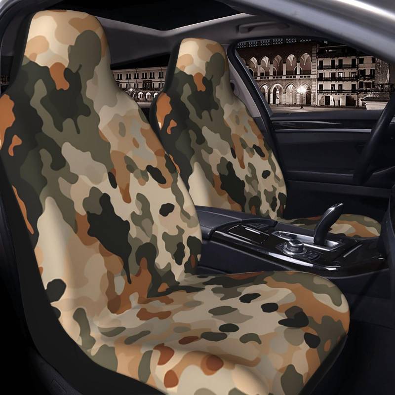 GlbnSHeric Autositzbezug 2 Stück Sitzbezüge für Auto Vordersitze Schonbezug Braun Leopard Camouflage Sitzbezüge Auto Sitzmatte mit Gummiband Sitzschoner Autobezüge Autozubehör 2er Set von GlbnSHeric