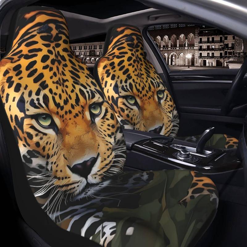 GlbnSHeric Autositzbezug 2 Stück Sitzbezüge für Auto Vordersitze Schonbezug Dschungel Leopard Sitzbezüge Auto Sitzmatte mit Gummiband Sitzschutz Autobezüge Autozubehör 2er Set von GlbnSHeric