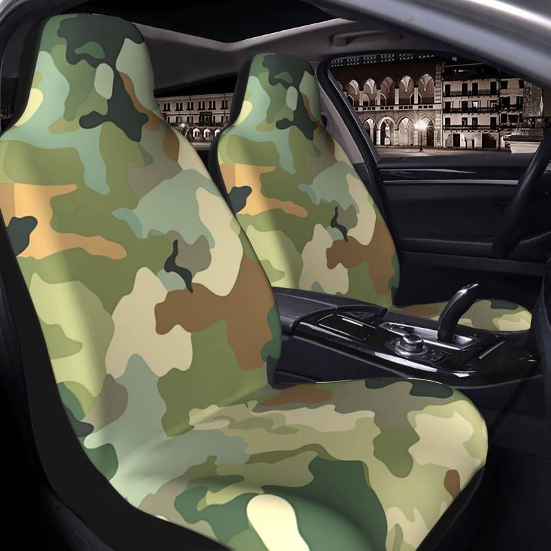 GlbnSHeric Autositzbezug 2 Stück Sitzbezüge für Auto Vordersitze Schonbezug Grün Braun Camouflage Sitzbezüge Auto Sitzmatte mit Gummiband Sitzschoner Autobezüge Autozubehör 2er Set von GlbnSHeric