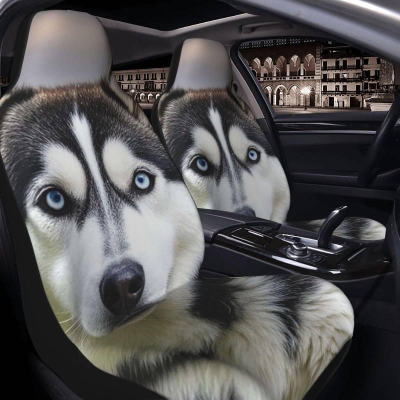 GlbnSHeric Autositzbezug 2 Stück Sitzbezüge für Auto Vordersitze Schonbezug Husky Hund Sitzbezüge Auto Sitzmatte mit Gummiband Sitzschoner Autozubehör 2er Set von GlbnSHeric