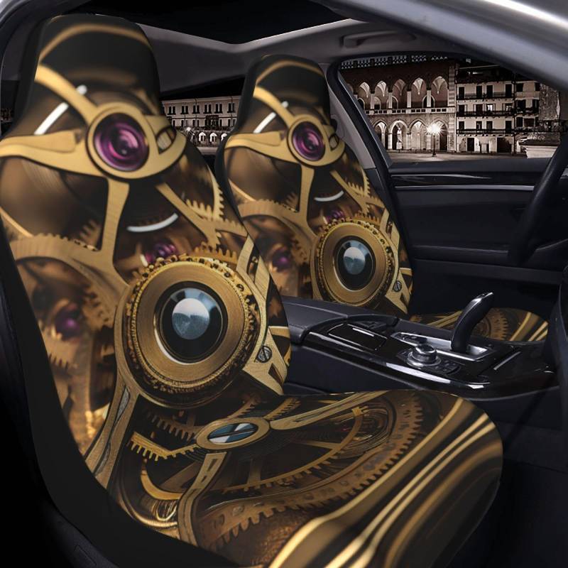 GlbnSHeric Autositzbezug 2 Stück Sitzbezüge für Auto Vordersitze Schutz Cool Steampunk Getriebe Sitzbezüge Auto Sitzmatte mit Gummiband Sitzschoner Autozubehör 2er Set von GlbnSHeric