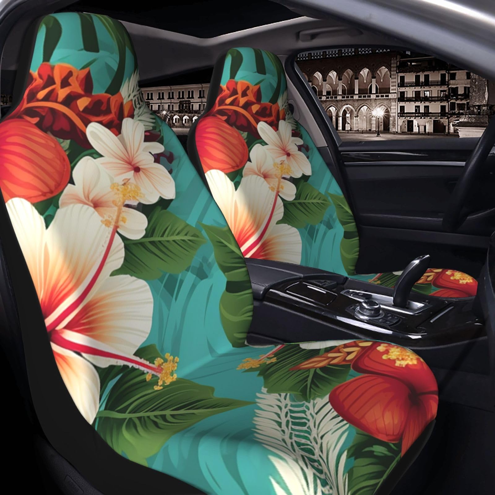 GlbnSHeric Autositzbezug 2 Stück Sitzbezüge für Auto Vordersitze Schutz Hawaii Blumen Sitzbezüge Auto Sitzmatte mit Gummiband Sitzschoner Autobezüge Autozubehör 2er Set von GlbnSHeric