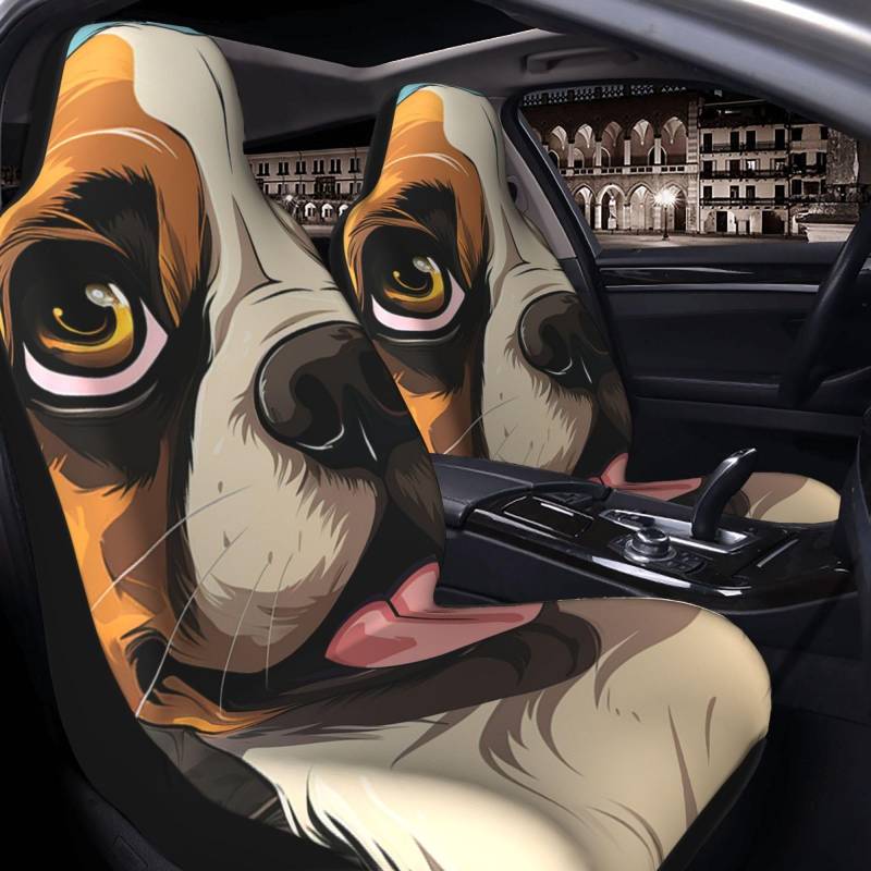 GlbnSHeric Autositzbezug 2 Stück Sitzbezüge für Auto Vordersitze Schutz Hund Cartoon Gesicht Sitzbezüge Auto Sitzmatte mit Gummiband Sitzschoner Autozubehör 2 Stück von GlbnSHeric