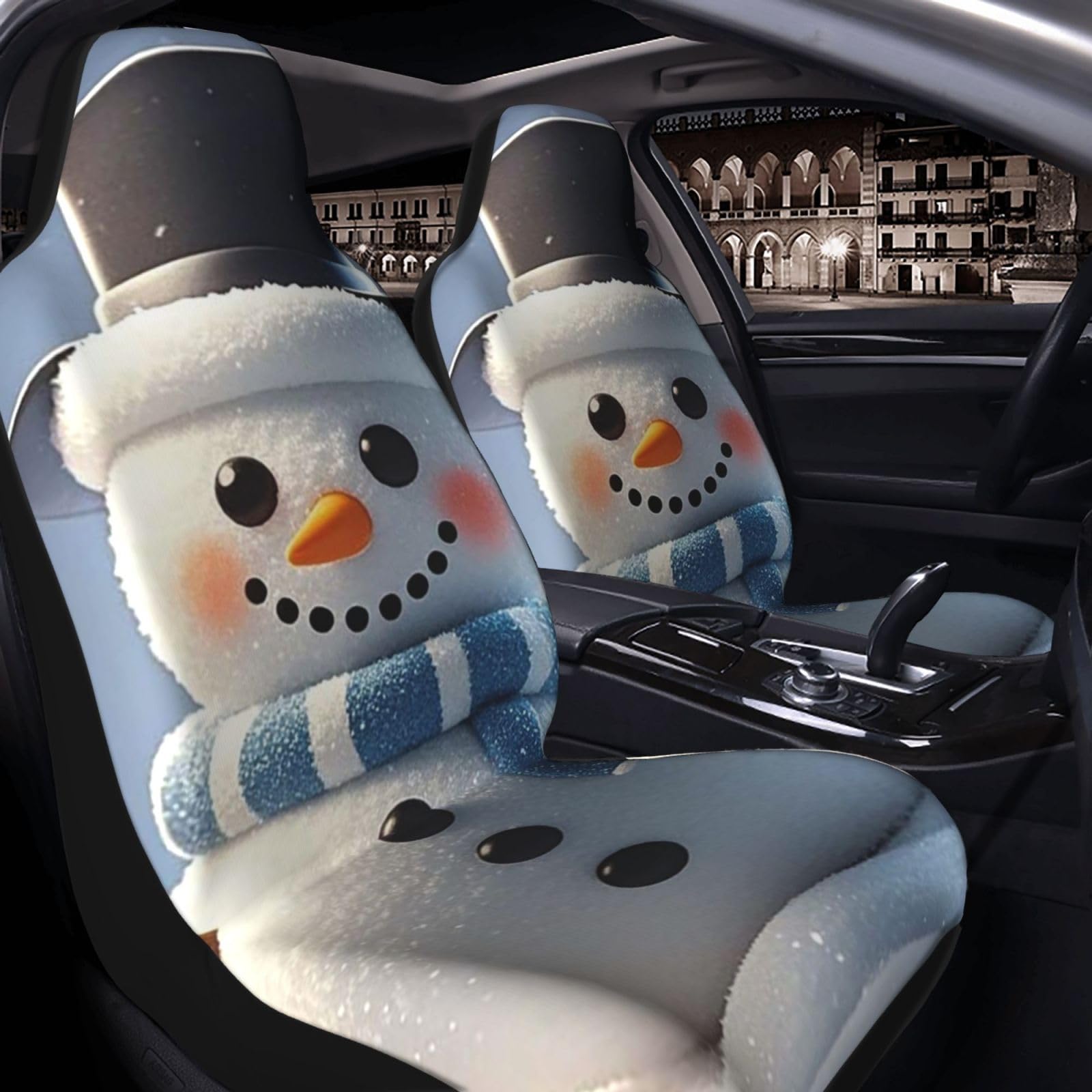 GlbnSHeric Autositzbezug 2 Stück Sitzbezüge für Auto Vordersitzschoner Happy Snowman Sitzbezüge Autositzmatte mit Gummiband Sitzschoner Autozubehör 2er Set von GlbnSHeric