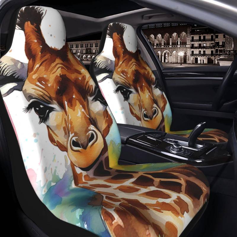 GlbnSHeric Autositzbezug für Auto-Vordersitze, niedliche Giraffe, Aquarell-Sitzbezüge, Autositzmatte mit elastischem Band, Sitzschutz, Autozubehör, 2 Stück von GlbnSHeric