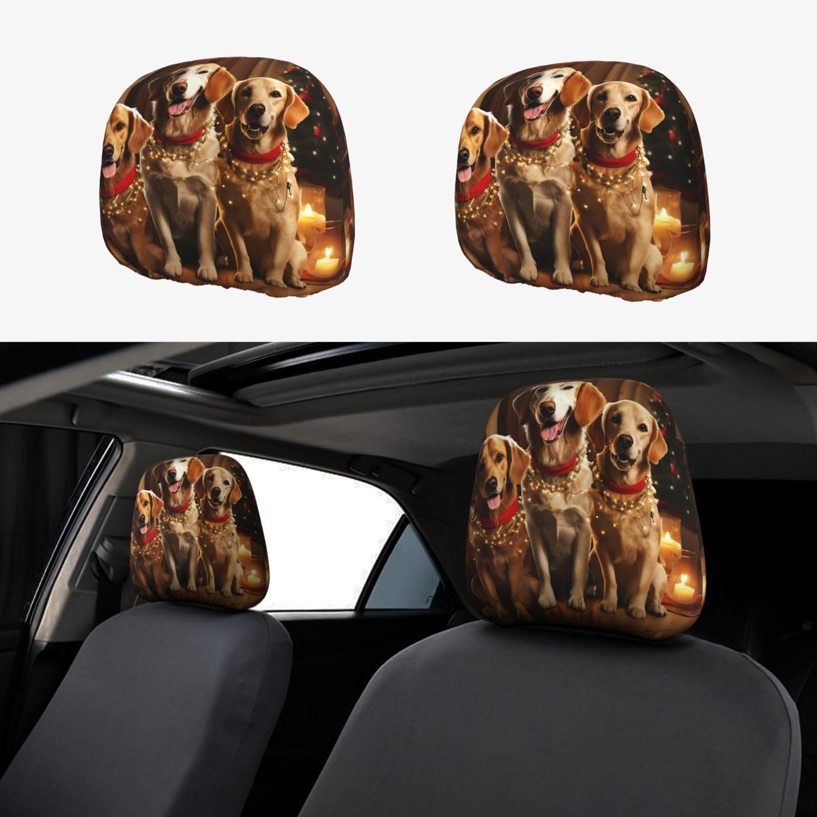 GlbnSHeric Kopfstützenbezug für Autositz, Kopfstützenbezüge, Weihnachten, Hunde-Party, Kopfstützenbezüge für Auto, personalisierbar, Autozubehör, Kopfstützenschutz für LKW, SUV von GlbnSHeric