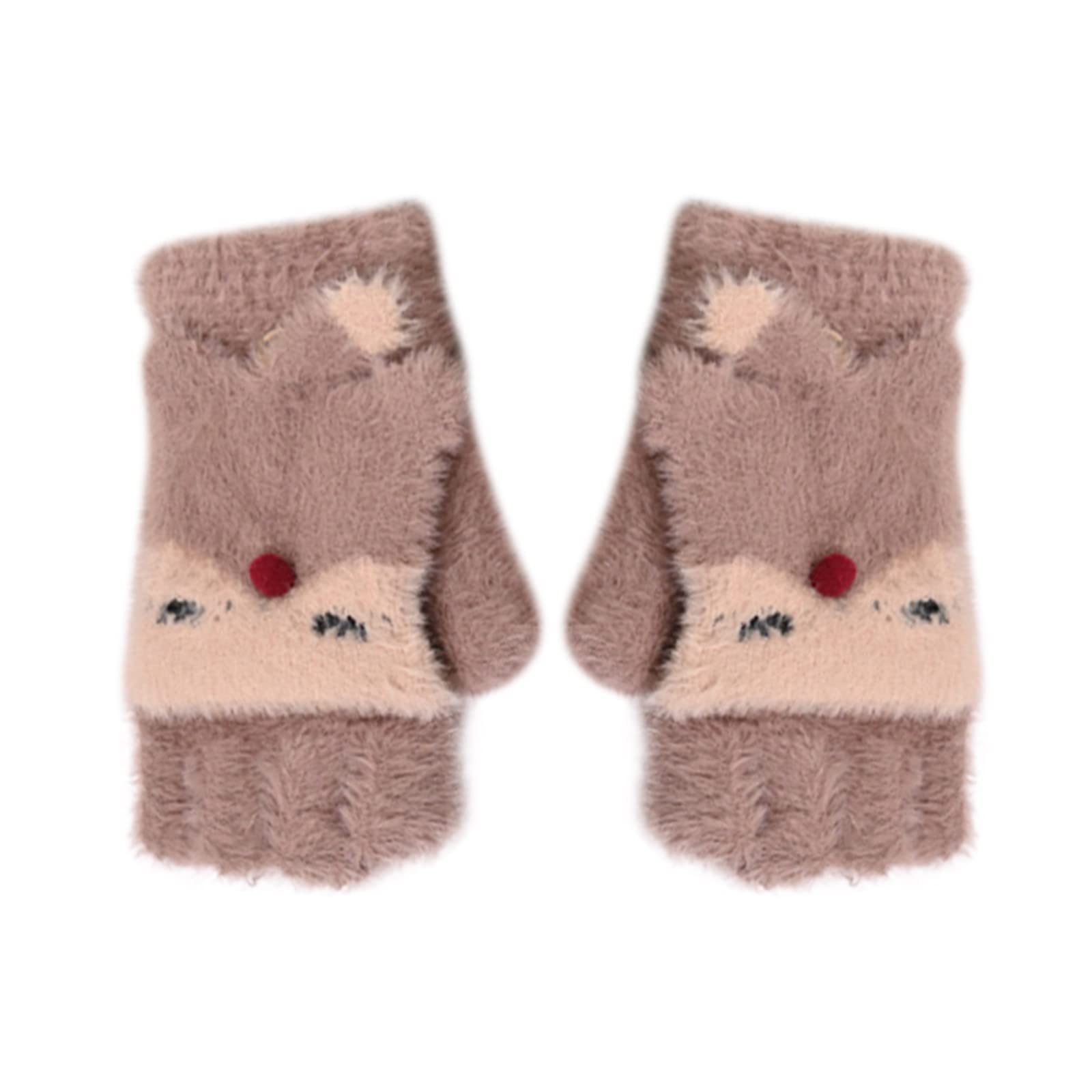 Baby Halbfinger Handschuhe Winter Kinder Baby Winterhandschuhe Kleinkinder 2-10 Jahre, Cartoon Gestrickte Handschuhe Kleinkind Warme Fingerlose Fingerhandschuhe mit Flip Top für Kinder Mädchen Jungen von Glücksvogel