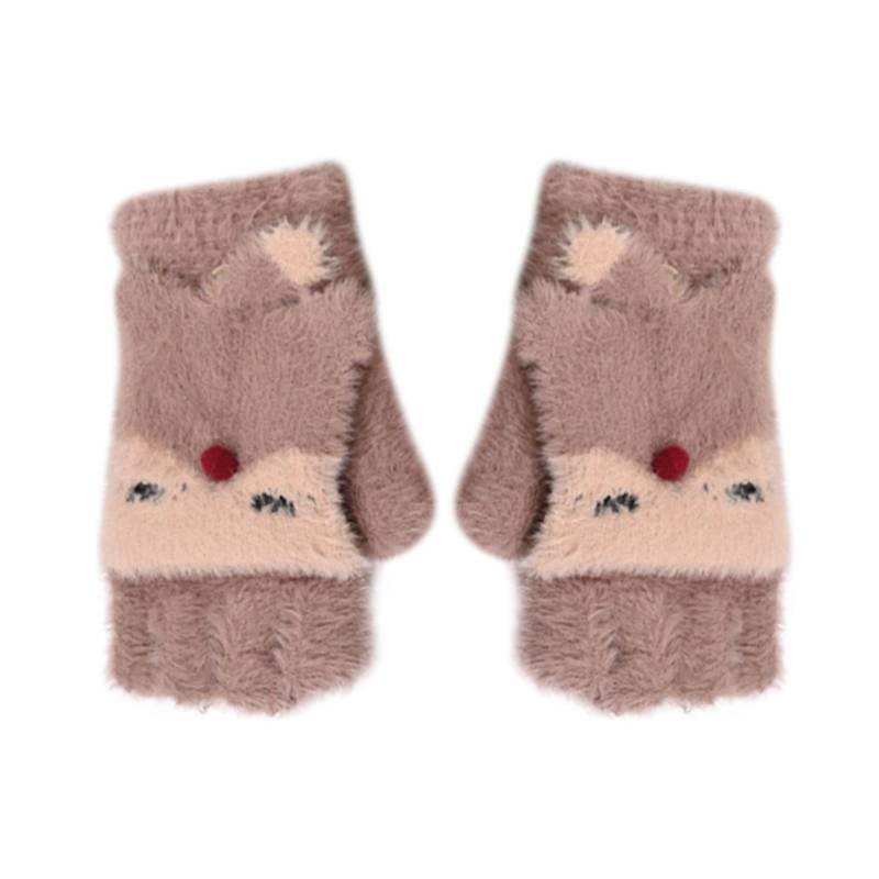 Baby Halbfinger Handschuhe Winter Kinder Baby Winterhandschuhe Kleinkinder 2-10 Jahre, Cartoon Gestrickte Handschuhe Kleinkind Warme Fingerlose Fingerhandschuhe mit Flip Top für Kinder Mädchen Jungen von Glücksvogel