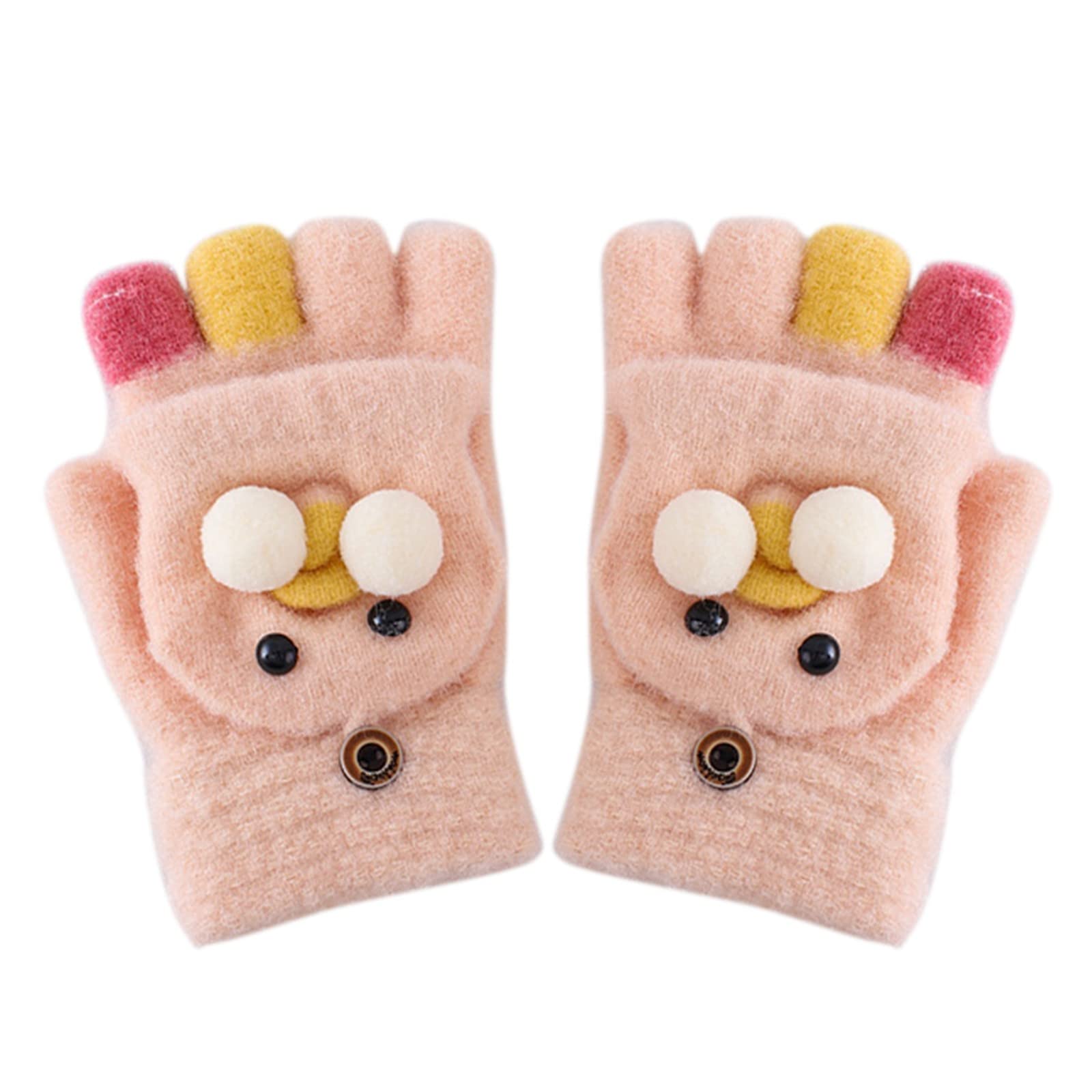 Baby Kinder Winter Fingerlose Fingerhandschuhe mit Flip Top für 8-14 Jahre Jungen Mädchen Niedlicher Gestrickte Warm Handschuhe mit Fleece Gefüttert Kleinkind Halbfinger Handschuhe Winterhandschuhe von Glücksvogel