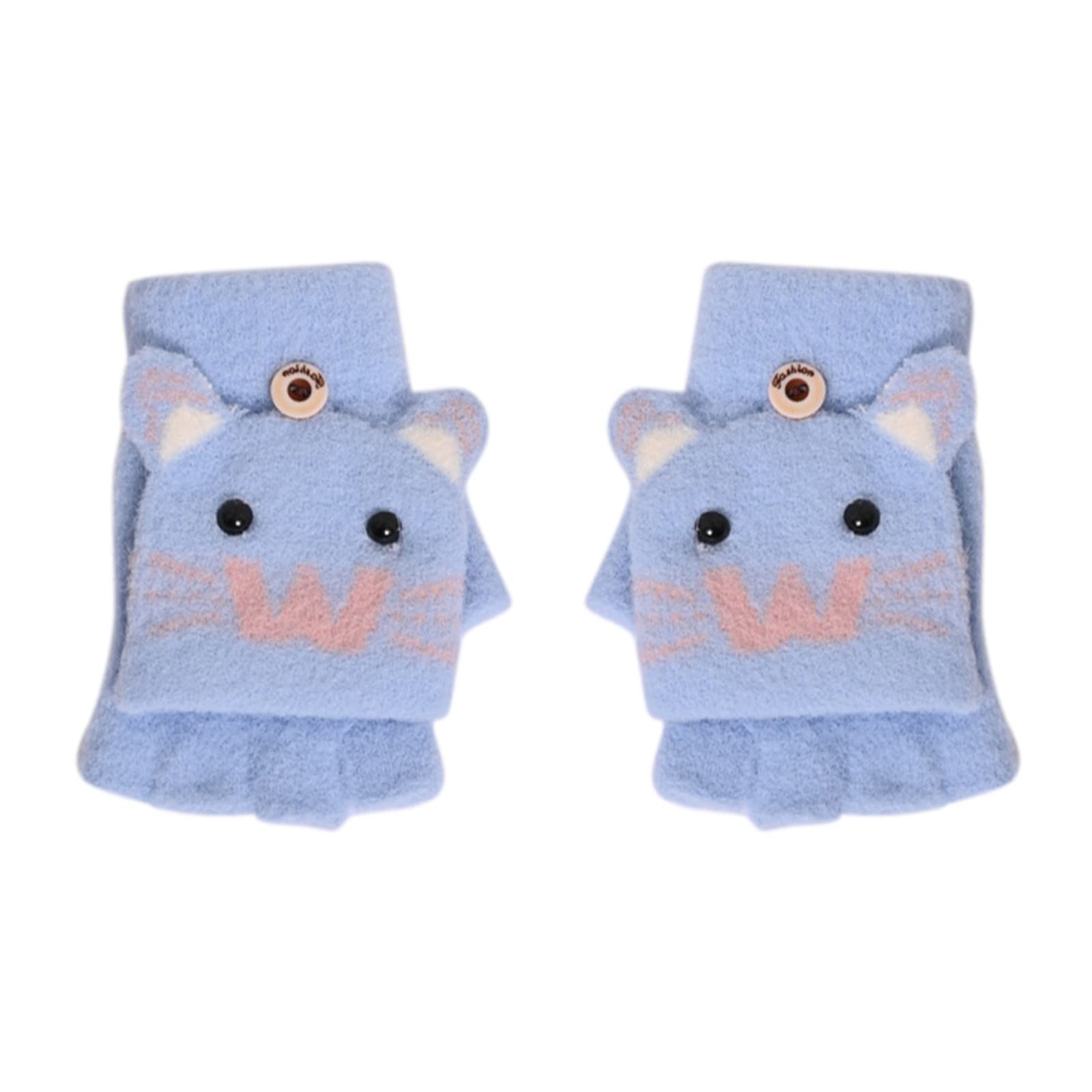 Baby Kinder Winter Halbfinger Handschuhe Cartoon Warme Gestrickte Handschuhe mit Fleece gefüttert Winterhandschuhe Fingerlose Fingerhandschuhe mit Flip Top für Baby Jungen Mädchen 2-8 Jahre von Glücksvogel