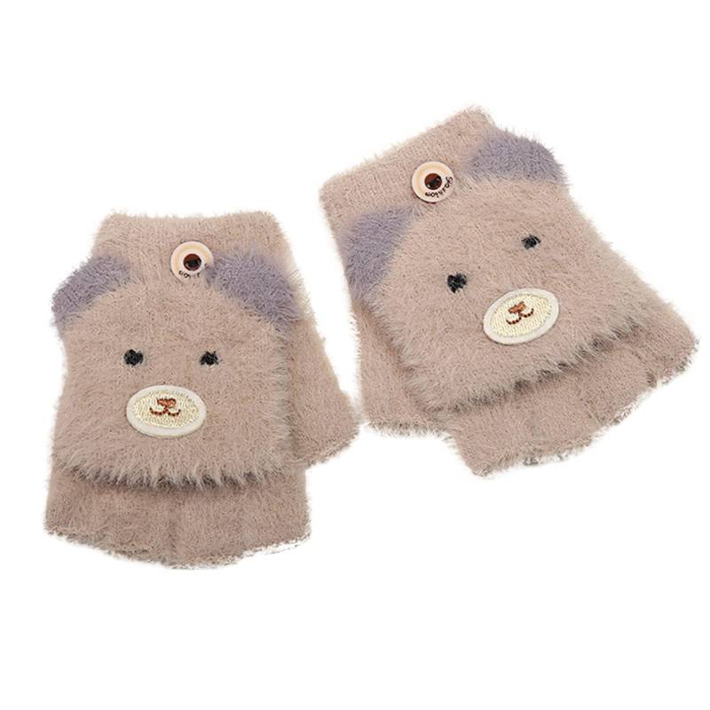 Cartoon Fingerlose Fäustlinge Halbfinger Handschuhe mit Klappe Kinder Fausthandschuhe Mädchen Jungen Strickhandschuhe Fingerhandschuhe Niedliche Winterhandschuhe Winter Warme Handschuhe für 2-6 Jahren von Glücksvogel