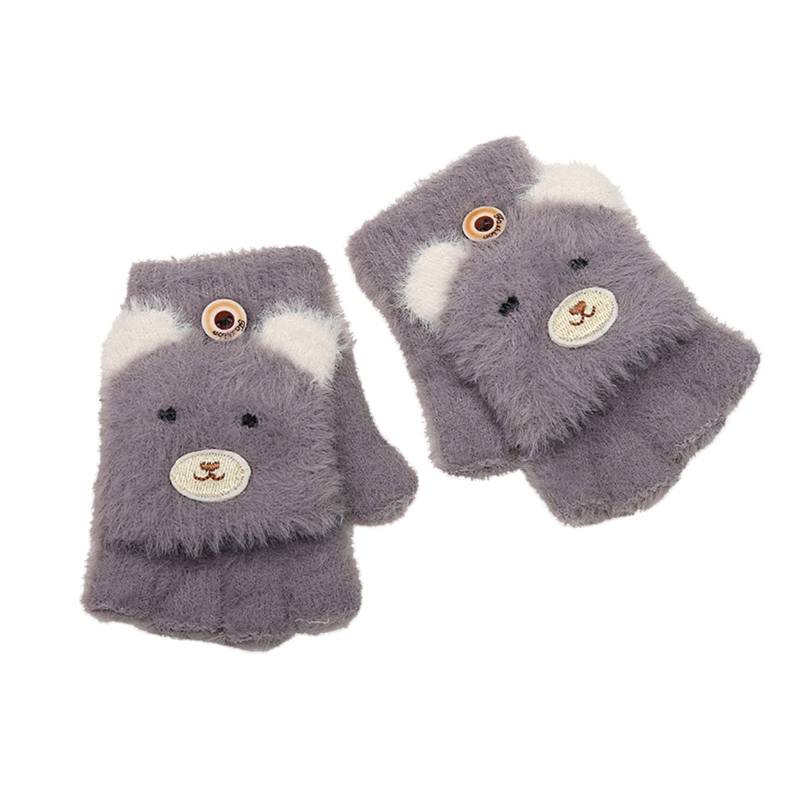 Cartoon Fingerlose Fäustlinge Halbfinger Handschuhe mit Klappe Kinder Fausthandschuhe Mädchen Jungen Strickhandschuhe Fingerhandschuhe Niedliche Winterhandschuhe Winter Warme Handschuhe für 2-6 Jahren von Glücksvogel