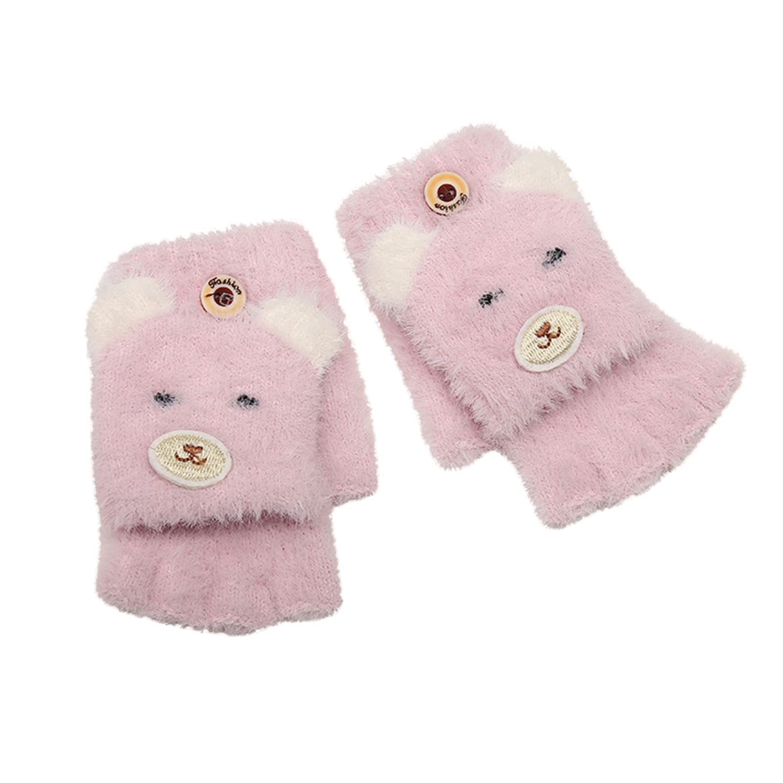 Cartoon Fingerlose Fäustlinge Halbfinger Handschuhe mit Klappe Kinder Fausthandschuhe Mädchen Jungen Strickhandschuhe Fingerhandschuhe Niedliche Winterhandschuhe Winter Warme Handschuhe für 2-6 Jahren von Glücksvogel