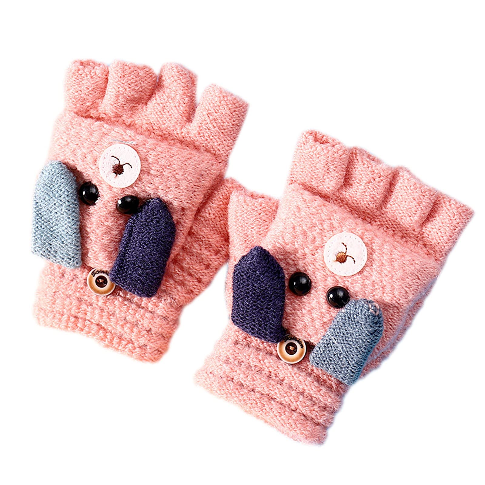 Fäustlinge mit Knopf Klappe Fingerlose Handschuhe Kinder Gestrickt Fäustlinge für Kinder Winter Warm Strickhandschuhe Plüschfutter Winterhandschuhe Kinderhandschuhe für 4-8 Jahre alt Jungen Mädchen von Glücksvogel