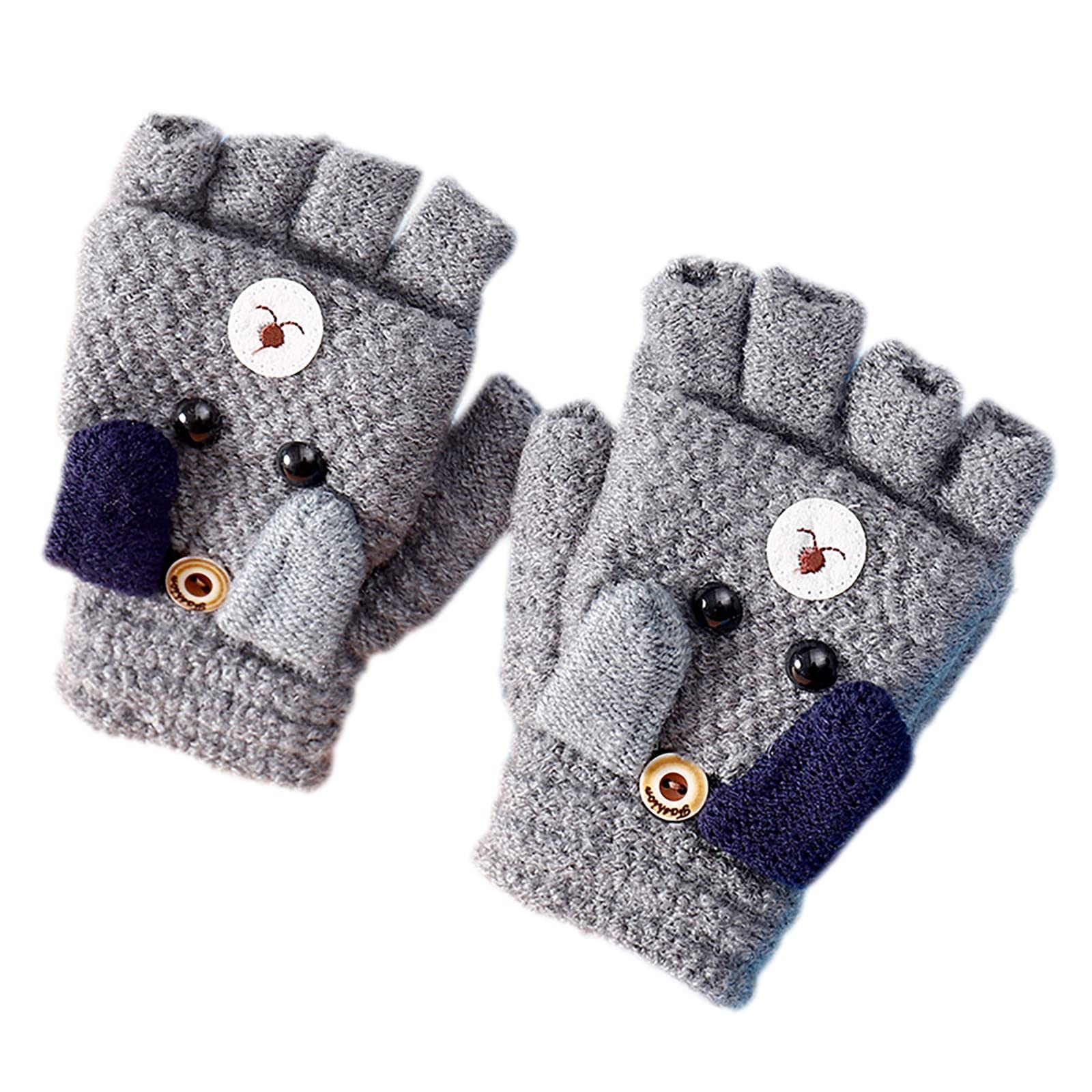 Fäustlinge mit Knopf Klappe Fingerlose Handschuhe Kinder Gestrickt Fäustlinge für Kinder Winter Warm Strickhandschuhe Plüschfutter Winterhandschuhe Kinderhandschuhe für 4-8 Jahre alt Jungen Mädchen von Glücksvogel