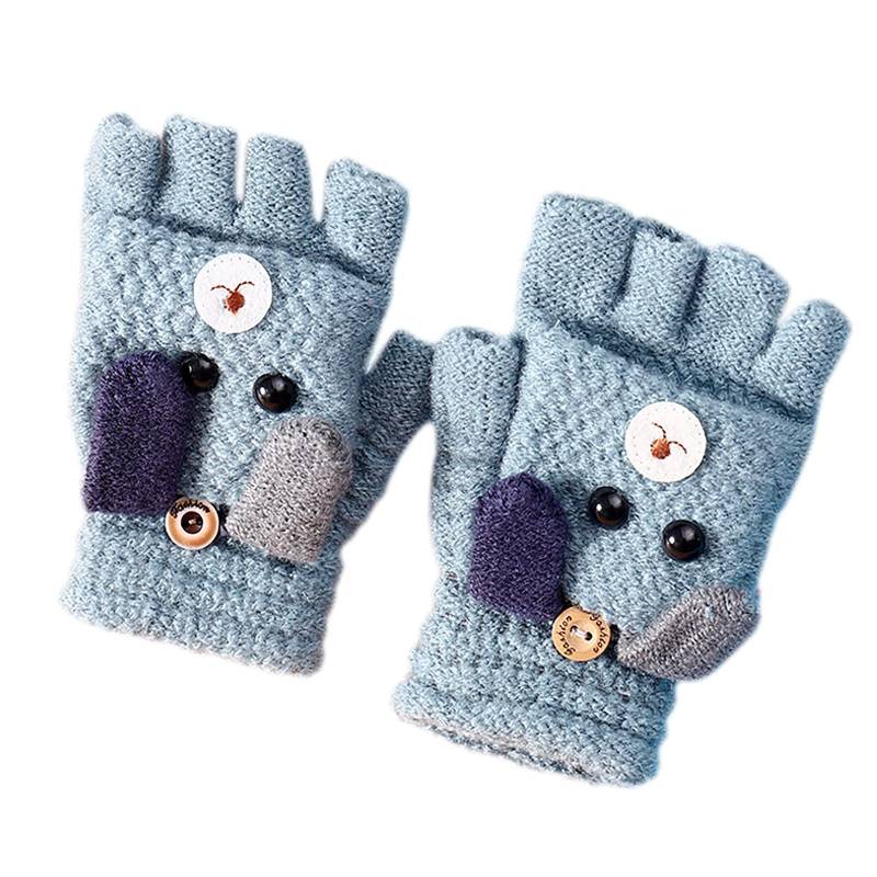 Fäustlinge mit Knopf Klappe Fingerlose Handschuhe Kinder Gestrickt Fäustlinge für Kinder Winter Warm Strickhandschuhe Plüschfutter Winterhandschuhe Kinderhandschuhe für 4-8 Jahre alt Jungen Mädchen von Glücksvogel