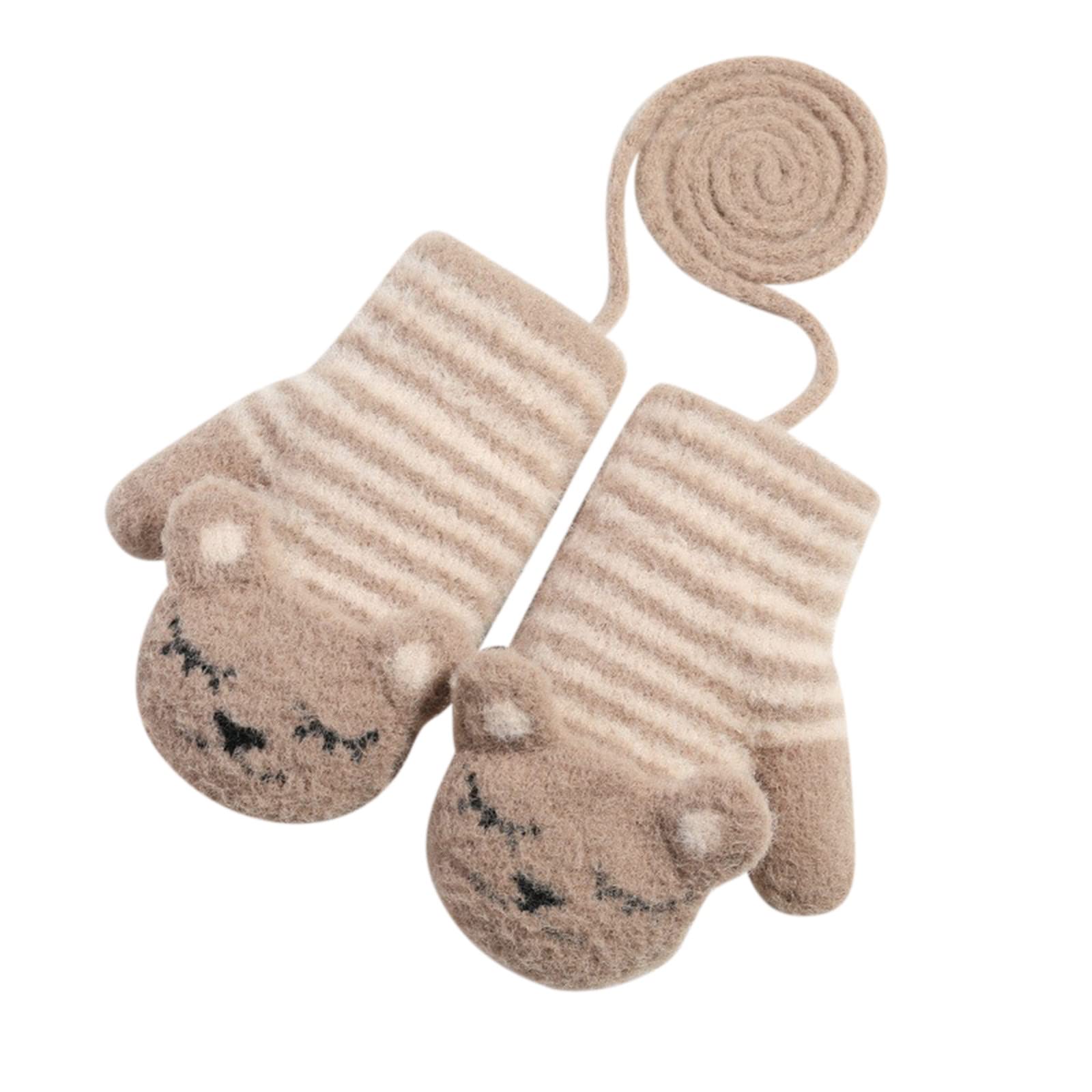 Glücksvogel Handschuhe & Fäustlinge für Baby-Mädchen, Süße Fäustlinge Baby Kleinkind Gestrickte Handschuhe für 4-10 Jahre Jungen Mädchen Winter Warme Strickhandschuhe mit schnur Fleece-Innenfutter von Glücksvogel