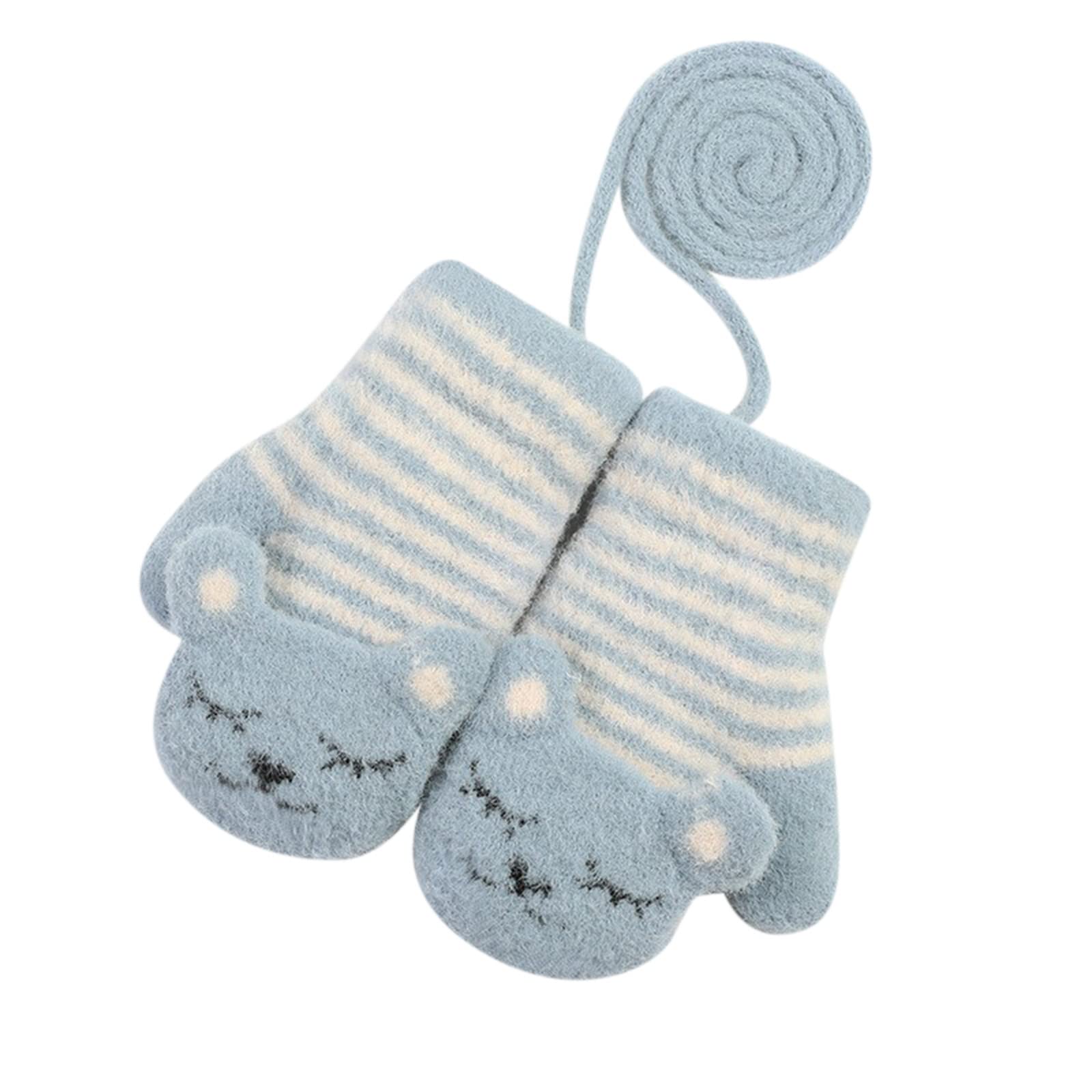 Glücksvogel Handschuhe & Fäustlinge für Baby-Mädchen, Süße Fäustlinge Baby Kleinkind Gestrickte Handschuhe für 4-10 Jahre Jungen Mädchen Winter Warme Strickhandschuhe mit schnur Fleece-Innenfutter von Glücksvogel