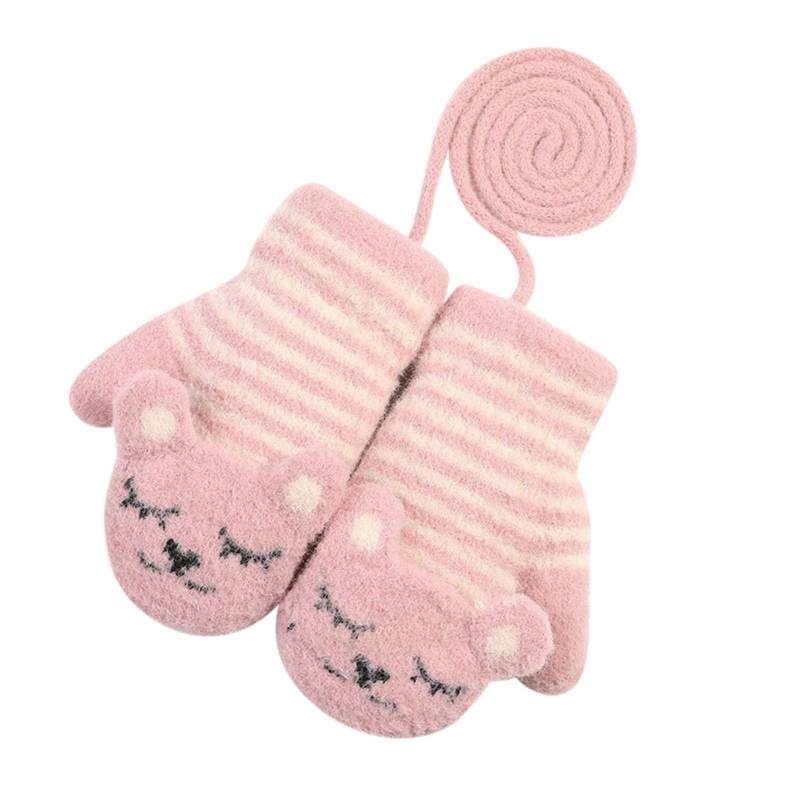 Glücksvogel Handschuhe & Fäustlinge für Baby-Mädchen, Süße Fäustlinge Baby Kleinkind Gestrickte Handschuhe für 4-10 Jahre Jungen Mädchen Winter Warme Strickhandschuhe mit schnur Fleece-Innenfutter von Glücksvogel