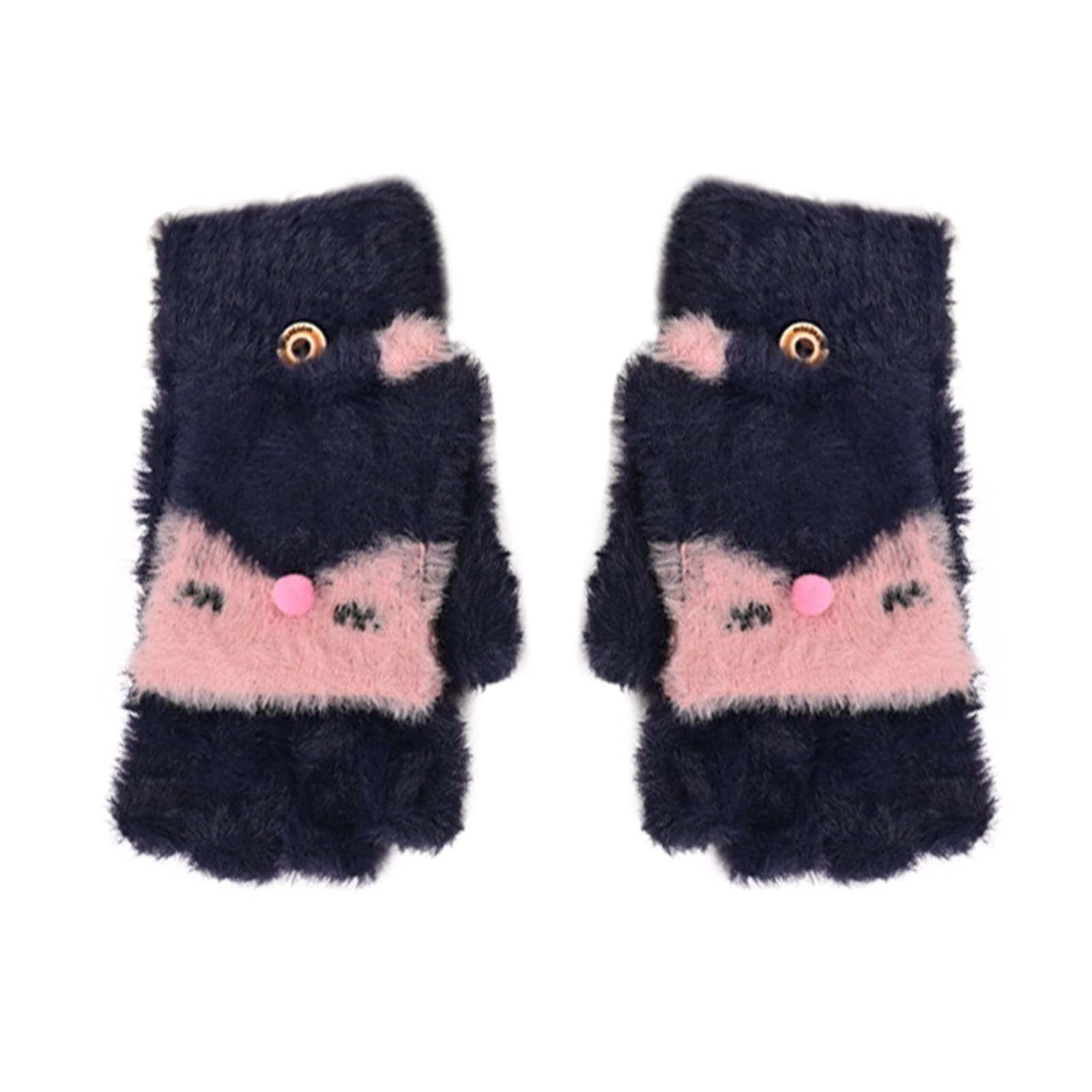 Handschuhe Kinder Niedliche Halbfinger Strickhandschuhe Fingerlose Fäustlinge Winter Cartoon Dicke Fingerhandschuhe Warm Winterhandschuhe Thermohandschuhe mit Klappe für 2-10 Jahre Mädchen Jungen von Glücksvogel