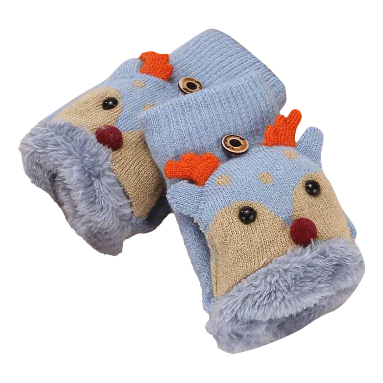 Handschuhe & Fäustlinge für Jungen Mädchen, Niedliche Kinder Fingerlose Handschuhe Strickhandschuhe mit Klappe, Plüsch Warme Cartoon Weihnachten Winterhandschuhe, Halbfinger Fäustlinge für Alter 2-6 von Glücksvogel