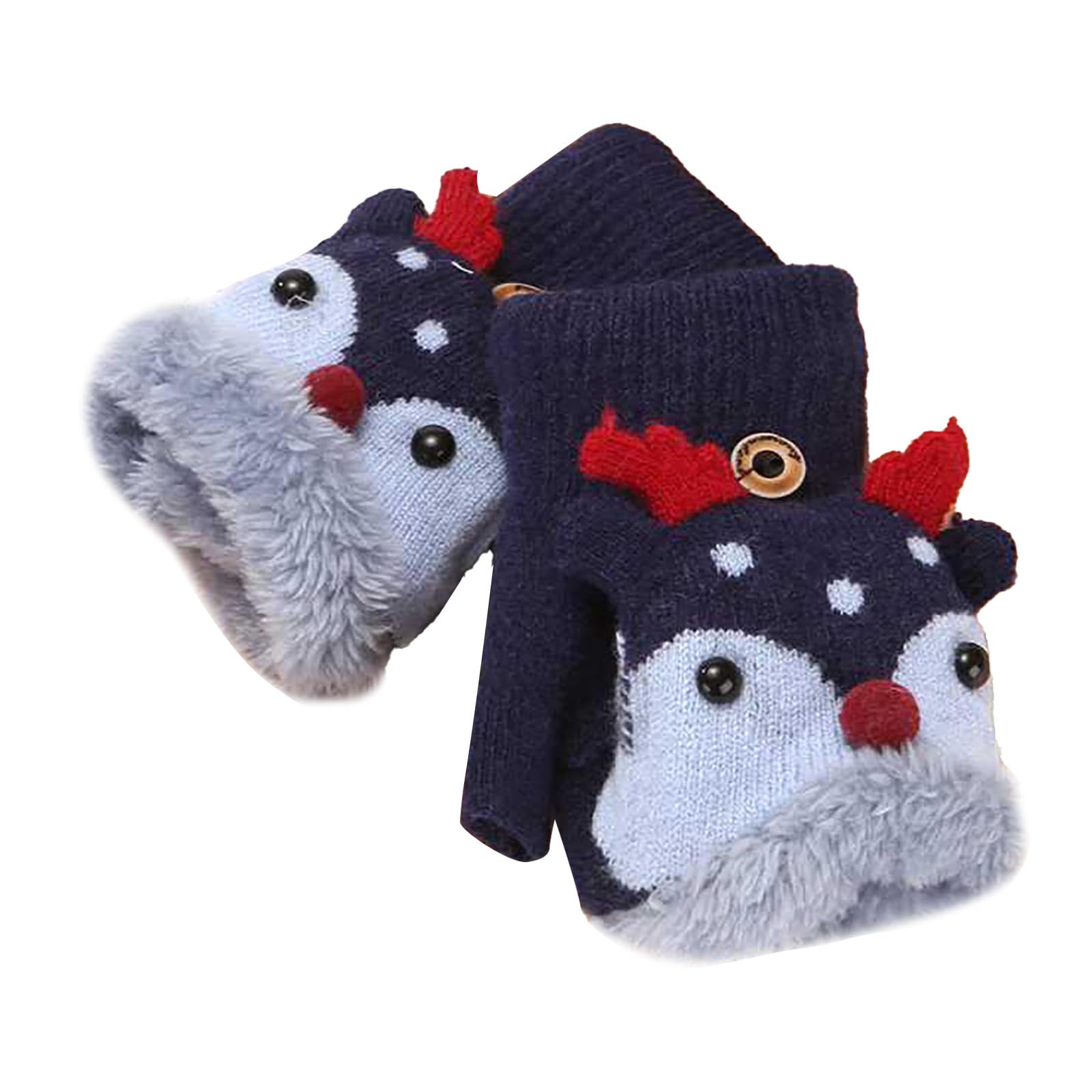 Handschuhe & Fäustlinge für Jungen Mädchen, Niedliche Kinder Fingerlose Handschuhe Strickhandschuhe mit Klappe, Plüsch Warme Cartoon Weihnachten Winterhandschuhe, Halbfinger Fäustlinge für Alter 2-6 von Glücksvogel