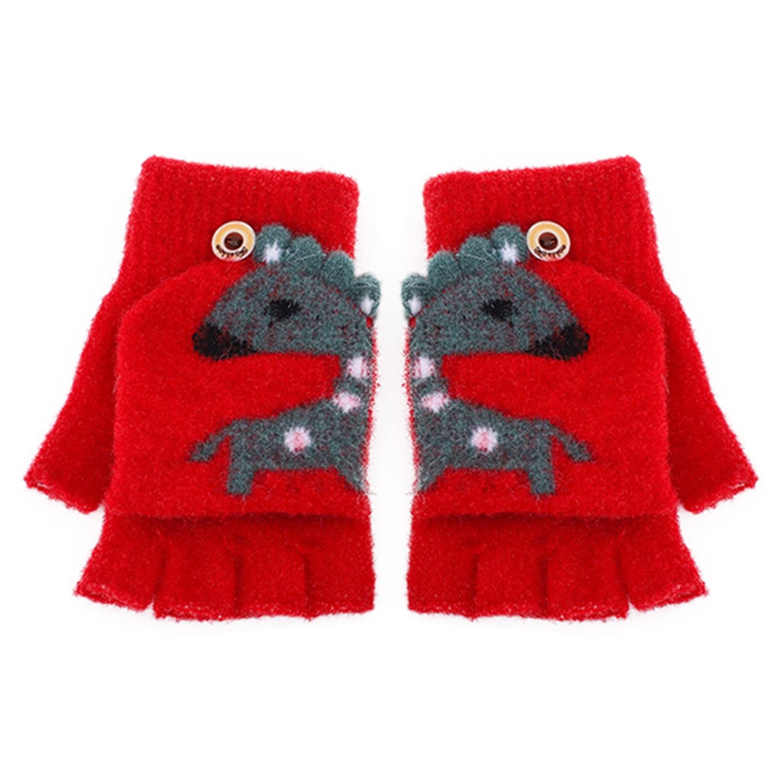 Kinder Halbfinger Handschuhe Niedliche Fingerlose Fäustlinge Mädchen Jungen Winter Cartoon Dicke Fingerhandschuhe Warm Strickhandschuhe Winterhandschuhe Thermohandschuhe mit Klappe für 5-12 Jahre von Glücksvogel