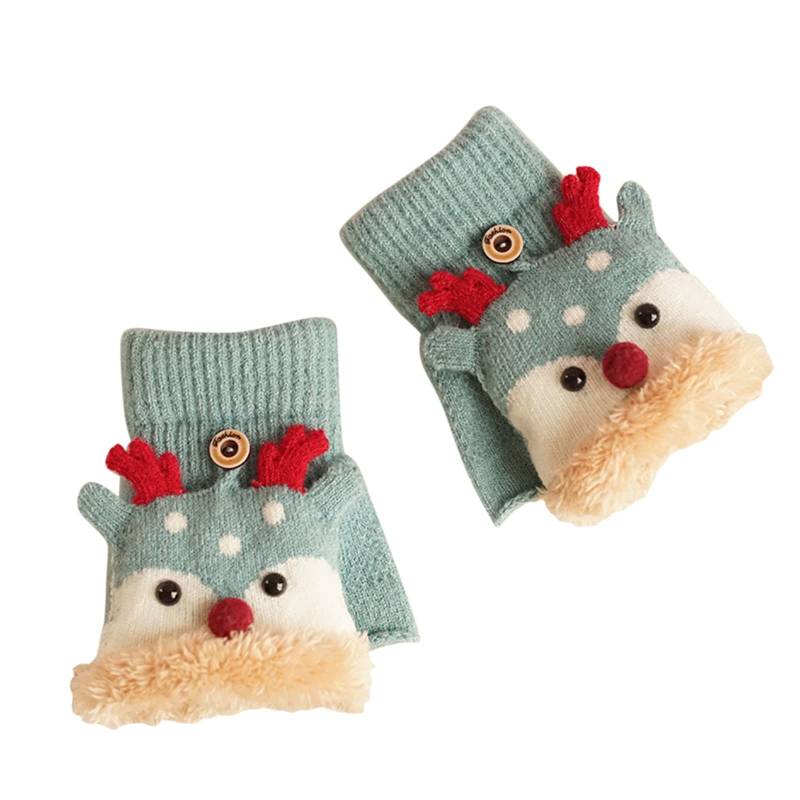 Kinder Halbfinger Handschuhe Warme Winterhandschuhe für Mädchen Jungen Fingerlose Fäustlinge Fingerhandschuhe mit Flip Top Jungen Mädchen Winter Cartoon Fingerhandschuhe Thermohandschuhe, 4-12 Jahre von Glücksvogel