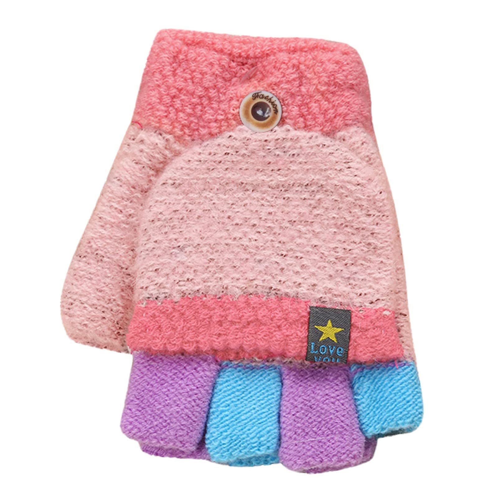 Kinder Handschuhe, Fingerlose Fäustlinge, Cartoon Dicke Doppelt Strickhandschuhe, Niedliche Winterhandschuhe Für Mädchen Jungen, Winter Weiche Thermo Warme Klapphandschuhe, Geeignet Für 3–12 Jahren von Glücksvogel