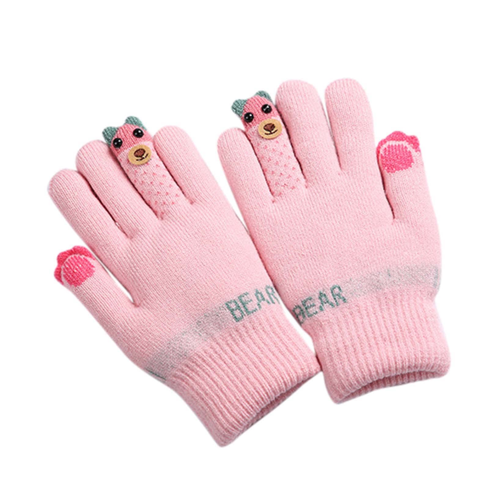 Kinder Strickhandschuhe Winter Warme Strick Vollfinger Handschuhe Elastische Fleece Handschuhe Kinder Winddicht Thermal Winterhandschuhe zum Pendeln Beim Skifahren für Jungen Mädchen 5-12 Jahre von Glücksvogel