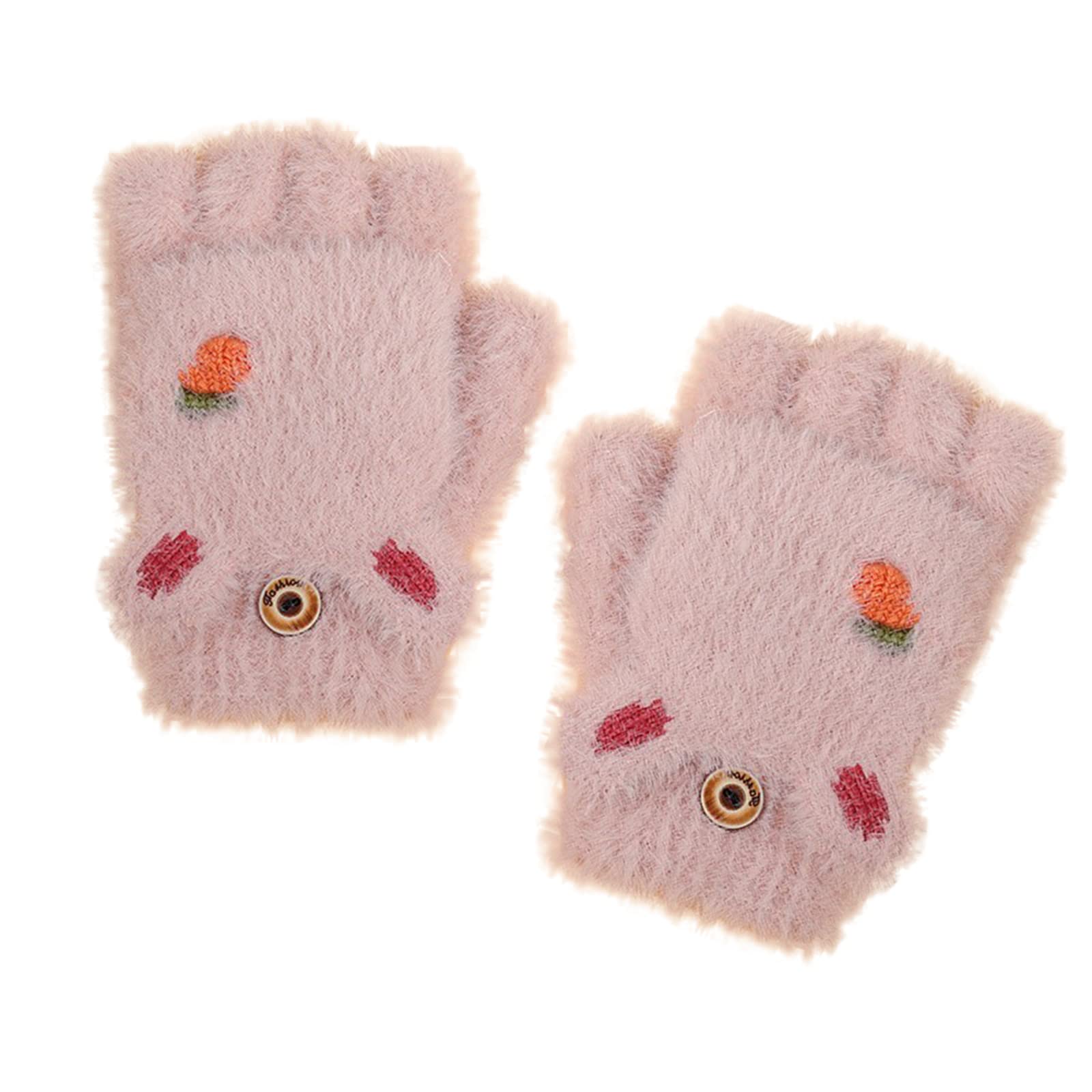 Kinderhandschuhe Winter Fäustlinge mit Knopf Klappe Cartoon Dicke Doppelt Kinderhandschuhe Elastische Winter Warme Strickhandschuhe Fingerhandschuh Winterhandschuhe 2-6 Jahre alt Jungen Mädchen von Glücksvogel