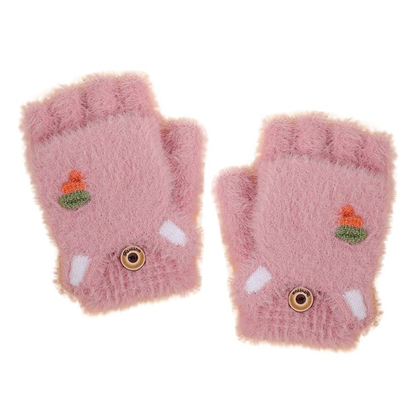 Kinderhandschuhe Winter Fäustlinge mit Knopf Klappe Cartoon Dicke Doppelt Kinderhandschuhe Elastische Winter Warme Strickhandschuhe Fingerhandschuh Winterhandschuhe 2-6 Jahre alt Jungen Mädchen von Glücksvogel