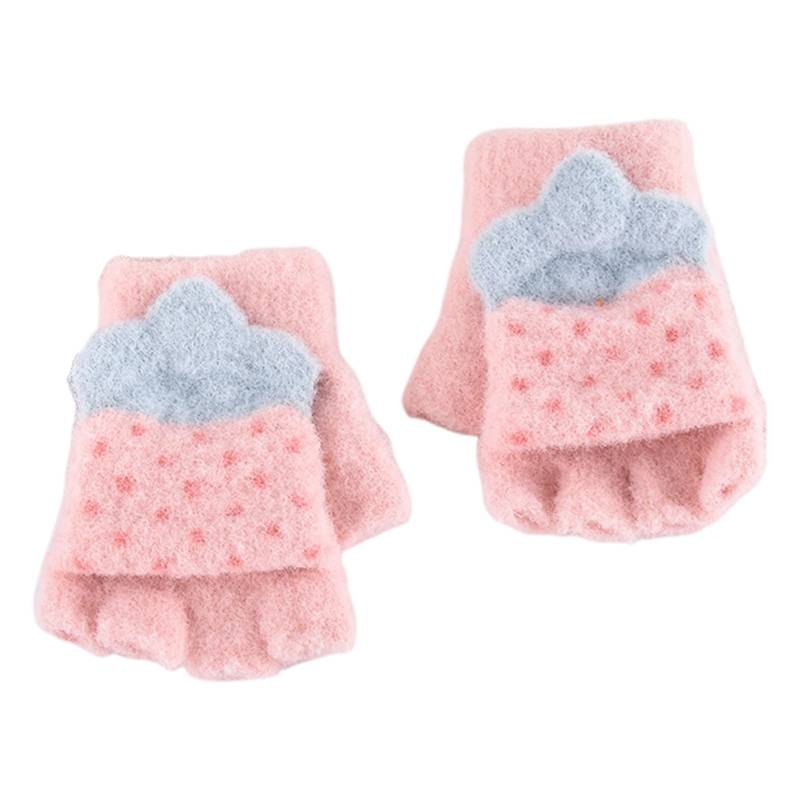 Mädchen Junge Cartoon Dicke Fäustlinge mit Knopf Klappe Kinder Niedliche Fingerlose Handschuhe für Kinder Winter Weiche Warme Fingerhandschuhe Strickhandschuhe Plüschfutter Winterhandschuhe 2-6 Jahre von Glücksvogel