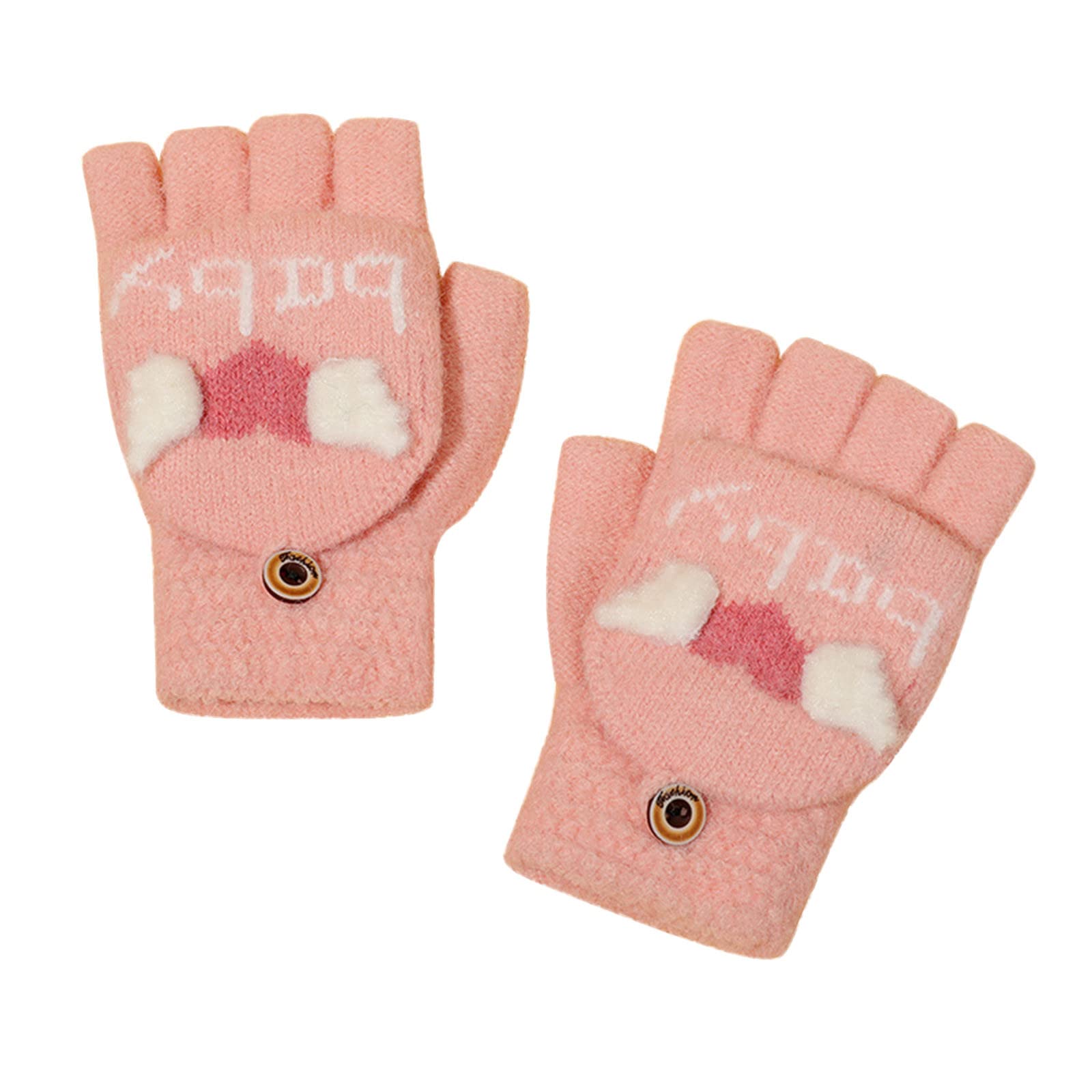 Niedliche Fäustlinge Handschuhe mit Knopf Klappe Fingerlose Halb Handschuhe für Kinder Winter Warm Strickhandschuhe Cartoon Dicke Doppelt Fingerhandschuh Winterhandschuhe 2-6 Jahre alt Jungen Mädchen von Glücksvogel