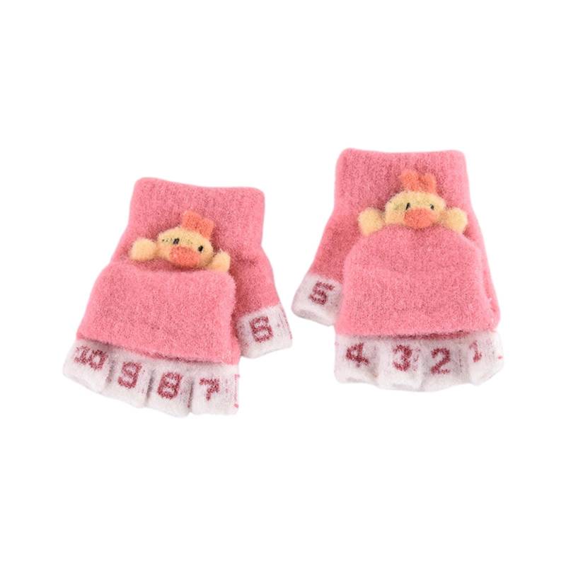 Niedliche Fäustlinge mit Knopf Klappe Mädchen Jungen Cartoon Dicke Fingerlose Handschuhe für Kinder Winter Warm Strickhandschuhe Plüschfutter Winterhandschuhe Weiche Fingerhandschuhe für 2-6 Jahre von Glücksvogel