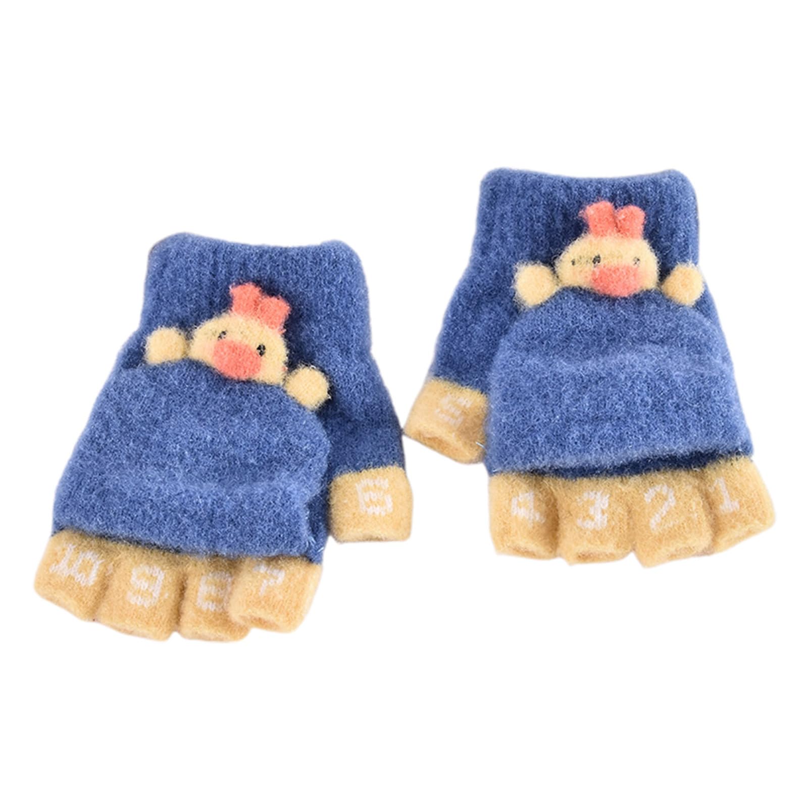 Niedliche Fäustlinge mit Knopf Klappe Mädchen Jungen Cartoon Dicke Fingerlose Handschuhe für Kinder Winter Warm Strickhandschuhe Plüschfutter Winterhandschuhe Weiche Fingerhandschuhe für 2-6 Jahre von Glücksvogel