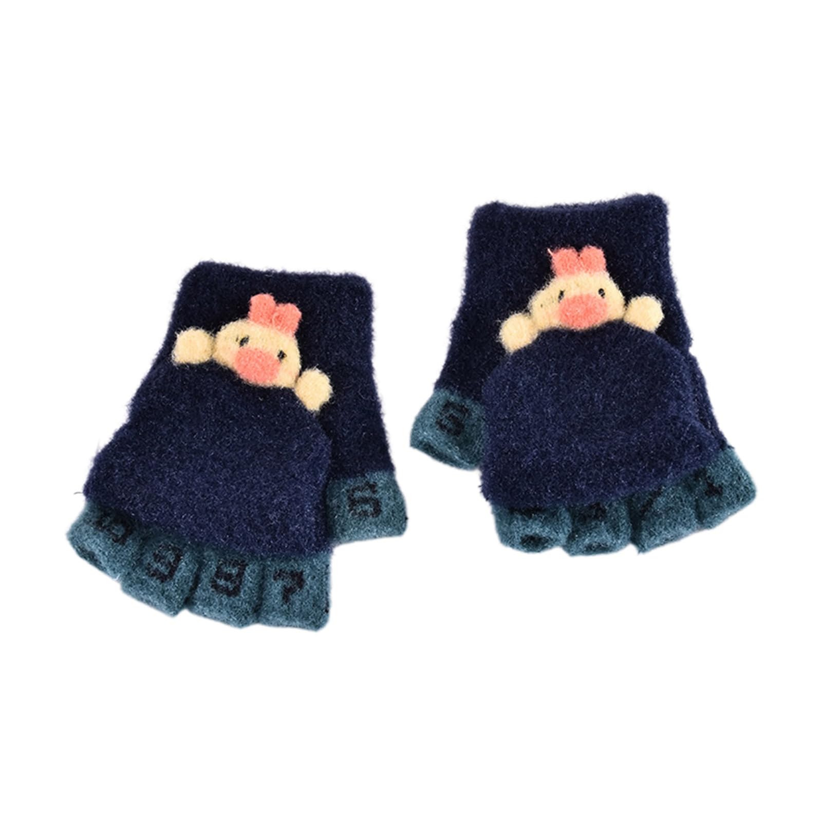 Niedliche Fäustlinge mit Knopf Klappe Mädchen Jungen Cartoon Dicke Fingerlose Handschuhe für Kinder Winter Warm Strickhandschuhe Plüschfutter Winterhandschuhe Weiche Fingerhandschuhe für 2-6 Jahre von Glücksvogel