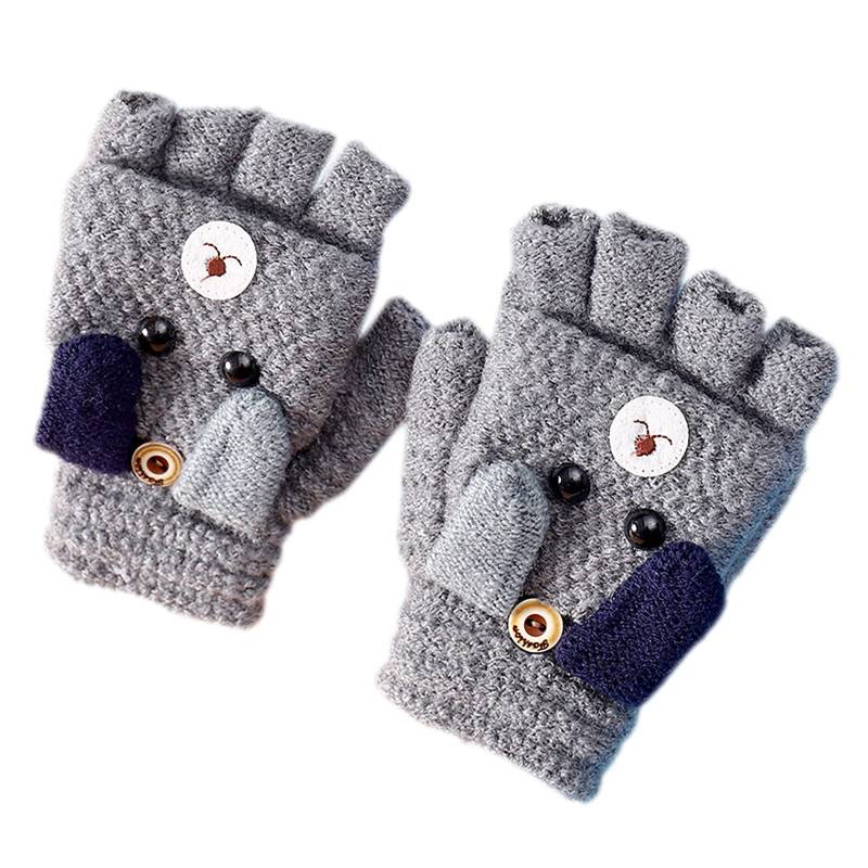 Niedliche Kinder Fäustlinge Handschuhe Fausthandschuhe Mädchen Jungen Abnehmbare Klappe Strickhandschuhe Fingerhandschuhe Fingerlos Halb Handschuhe Strick Handschuhe Winterhandschuhe, 4-8 Jahre Alt von Glücksvogel