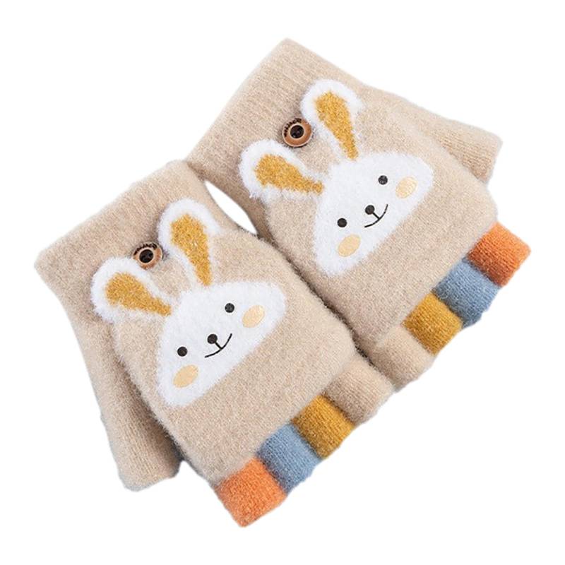 Niedliche Kinder Fausthandschuhe Mädchen Jungen Abnehmbare Klappe Cartoon Dicke Doppelt Strickhandschuhe Fäustlinge Handschuhe Fingerhandschuhe Fingerlos Halb Winterhandschuhe für Kinder 2-6 Jahre von Glücksvogel