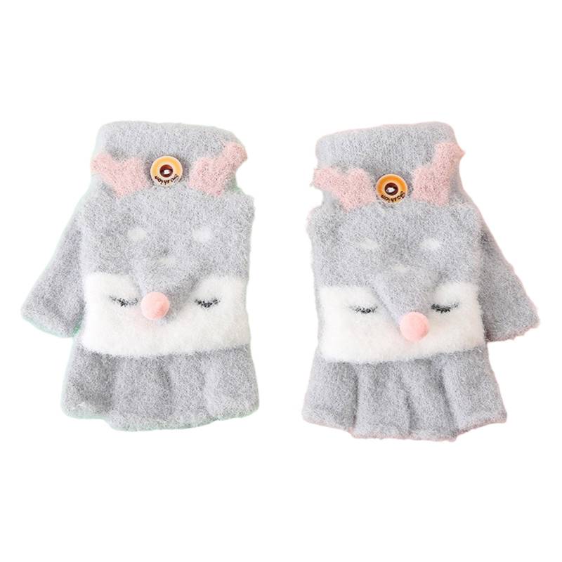 Strickhandschuhe Kinder Niedliche Handschuhe Junge Mädchen Halbfinger Fäustlinge Winterhandschuhe mit Knopf Klappe Plüschfutter Winter Fingerhandschuhe Cartoon Kinderhandschuhe Weiche Warme 2-6 Jahre von Glücksvogel