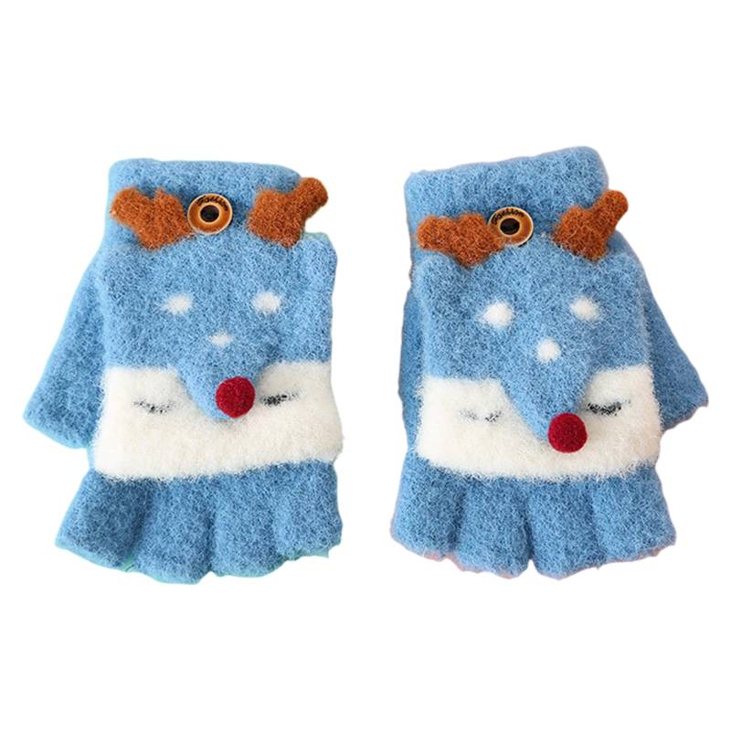 Strickhandschuhe Kinder Niedliche Handschuhe Junge Mädchen Halbfinger Fäustlinge Winterhandschuhe mit Knopf Klappe Plüschfutter Winter Fingerhandschuhe Cartoon Kinderhandschuhe Weiche Warme 2-6 Jahre von Glücksvogel