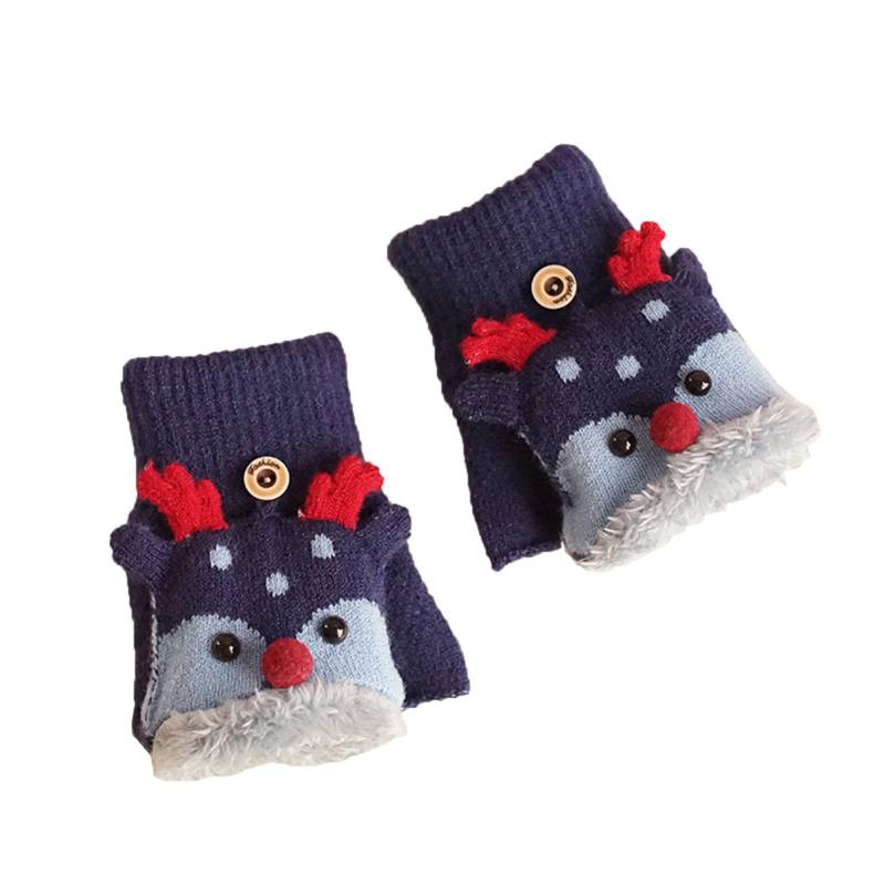 Weihnachten Handschuhe Kinder Halbfinger Fingerlose Fäustlinge Mädchen Jungen Winterhandschuhe Warme Cartoon Dicke Doppelt Fingerhandschuhe Strickhandschuhe Thermohandschuhe mit Klappe, 4-12 Jahre von Glücksvogel