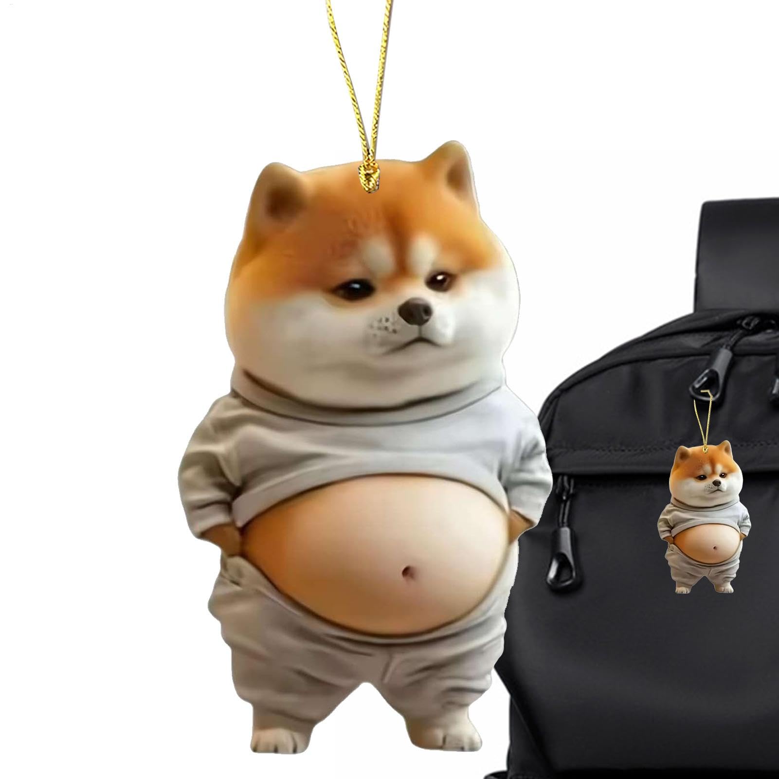 Godpqiui Fat-Bauch-Hundewagenverzierung, Fetthundauto Anhänger - Hangable Dog Ornament für Automobile - Fahrzeug Rückspiegel-Zauber, Auto-Innen-Styling-Zubehör 2D Acrylfett-Bauch-Welpendekoration von Godpqiui