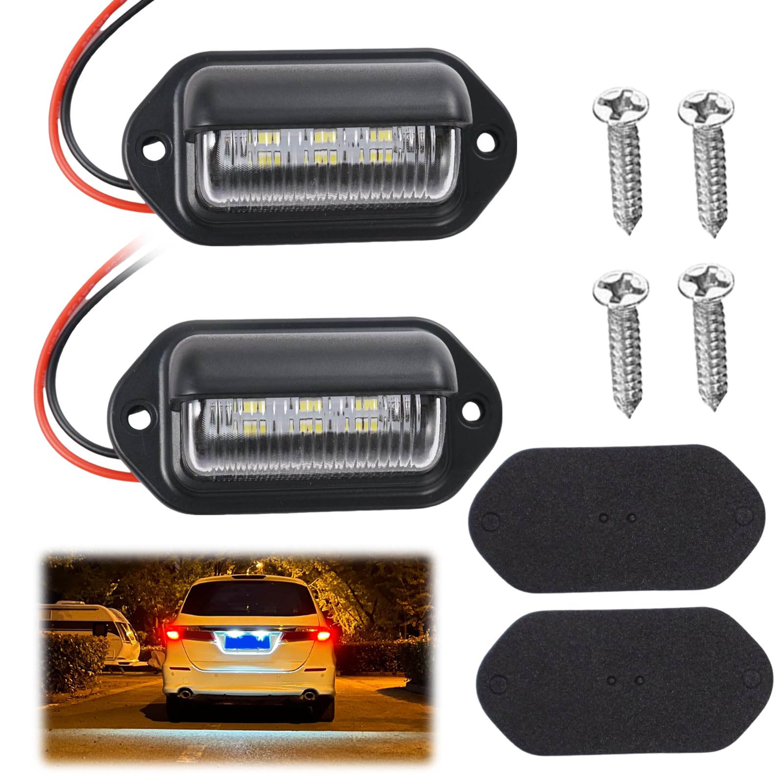 2PCS LED Kennzeichenbeleuchtung,6 SMD Kennzeichen für PKW,LKW,Anhänger,Kennzeichenleuchte 12V/24V,Nummernschildbeleuchtung Mit 6500K Weißlicht,Eingebauter Canbus,Plug & Play(2 Stücke Schwarz) von Goerpn